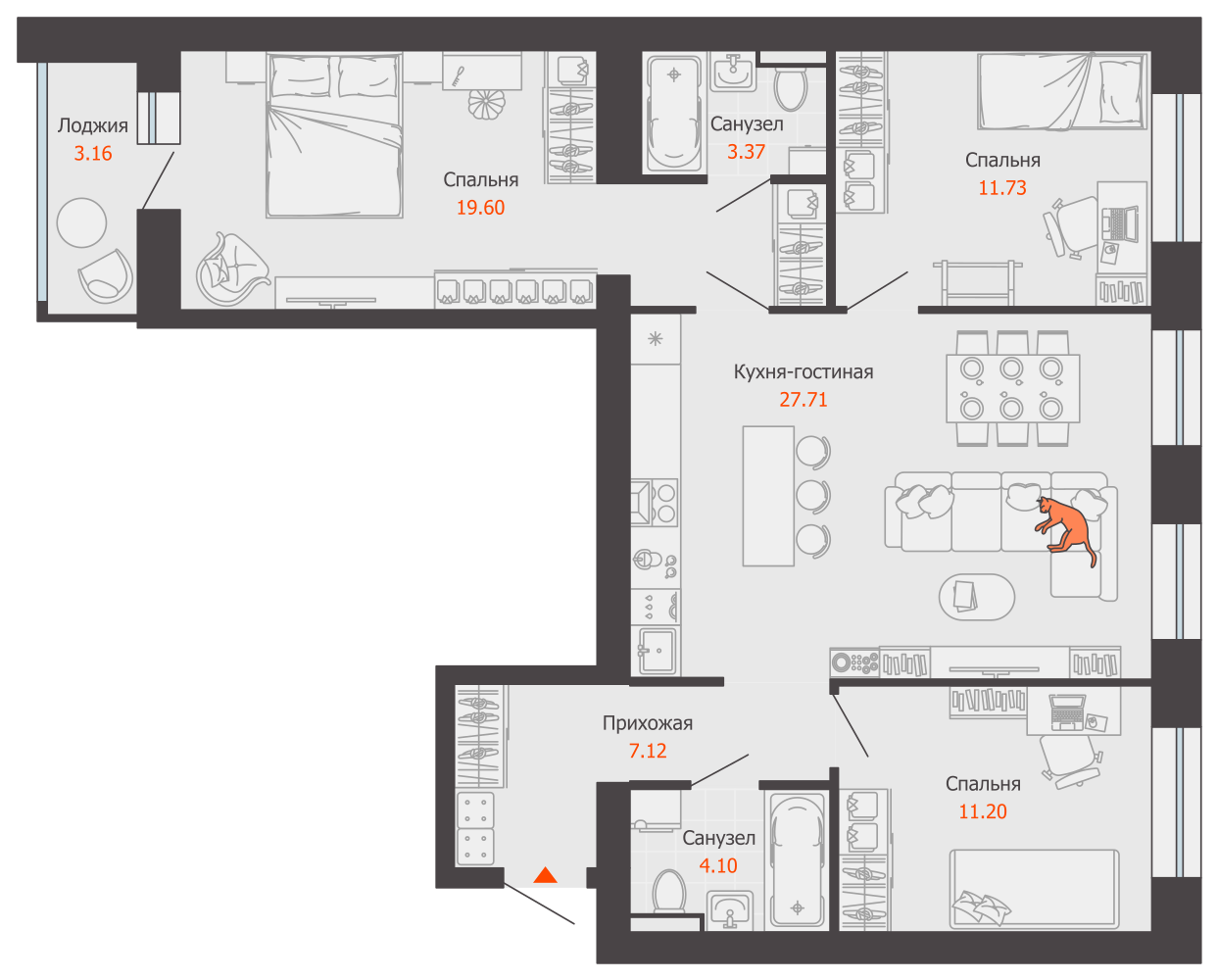 4-комнатная 86 м2 в ЖК ZNAK корпус null этаж 6