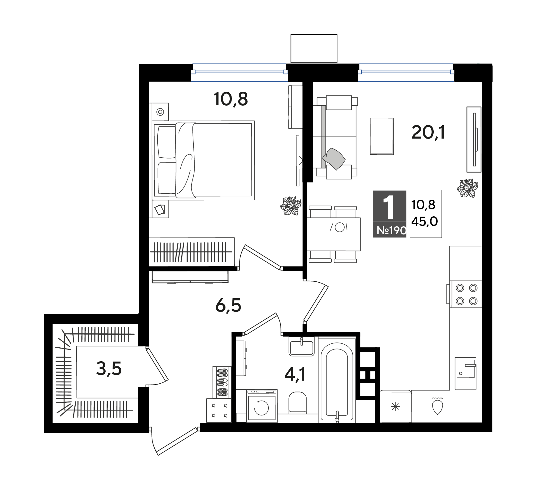 1-комнатная 45 м2 в ЖК Dogma Park корпус null этаж 5