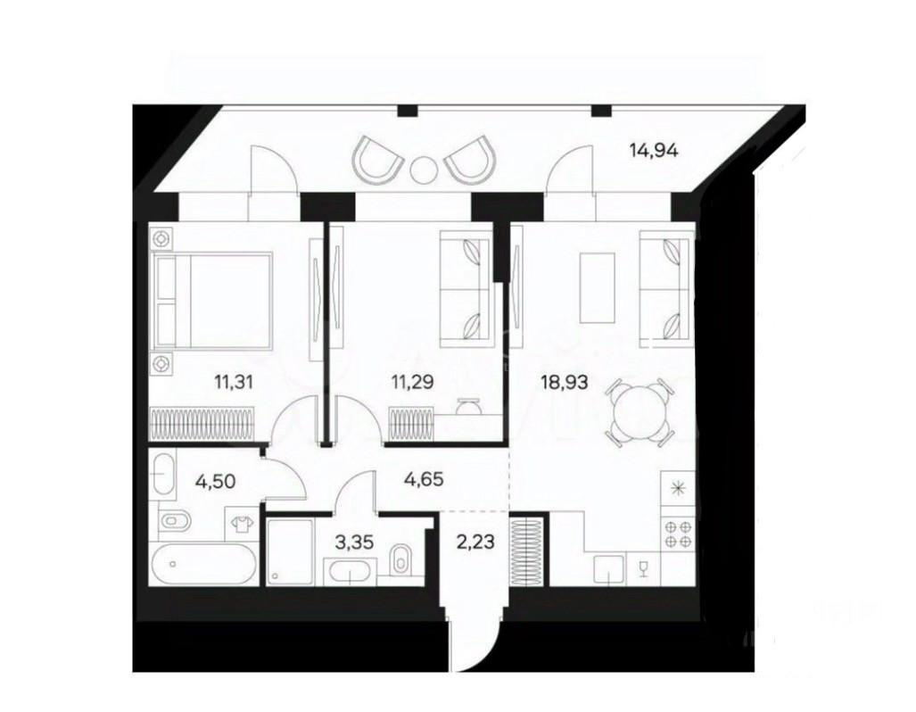 3-комнатная 71.1 м2 в ЖК undefined корпус null этаж 5