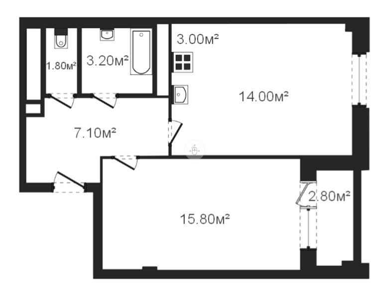 2-комнатная 46.4 м2 в ЖК undefined корпус null этаж 6