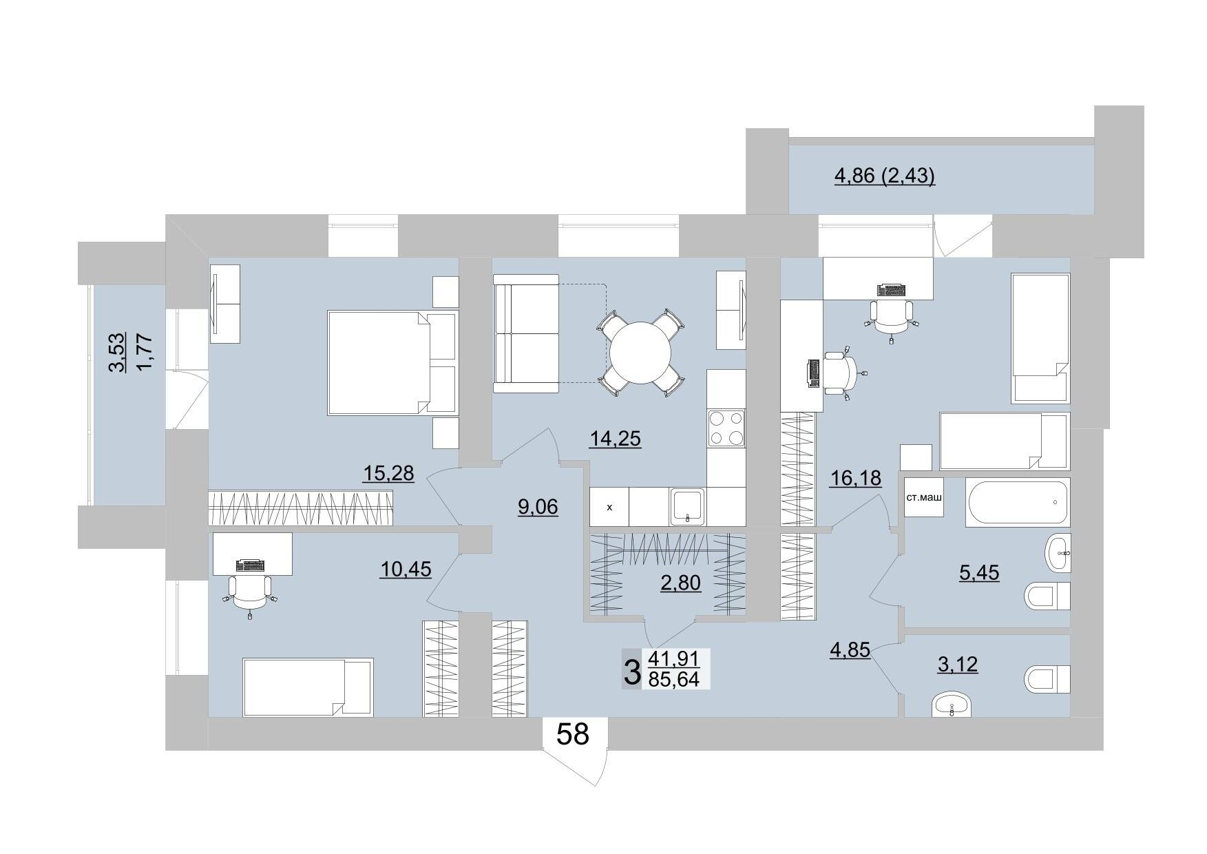3-комнатная 89 м2 в ЖК Философия Идеалистов на Театральной корпус null этаж 10