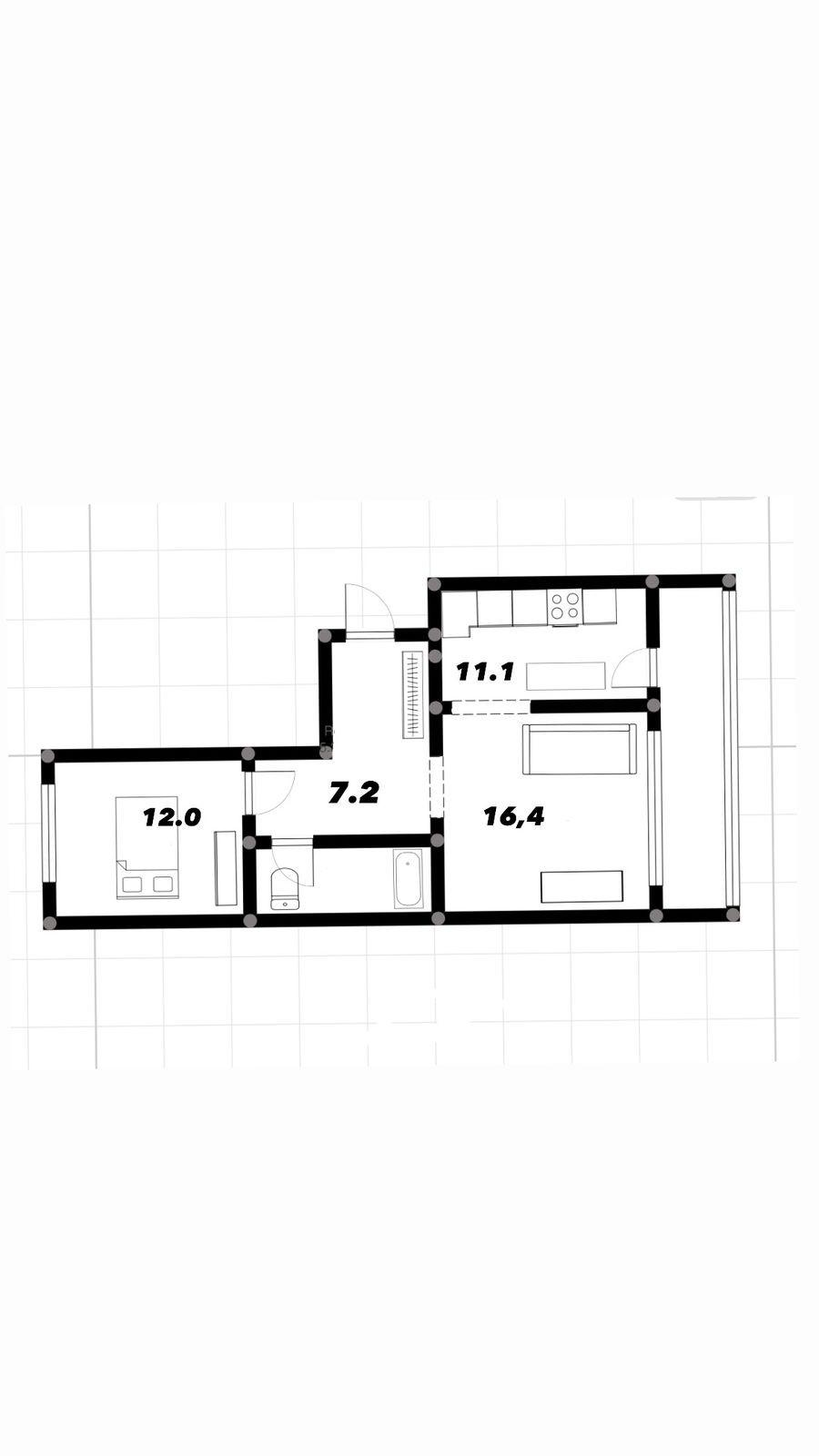 2-комнатная 50.2 м2 в ЖК undefined корпус null этаж 9