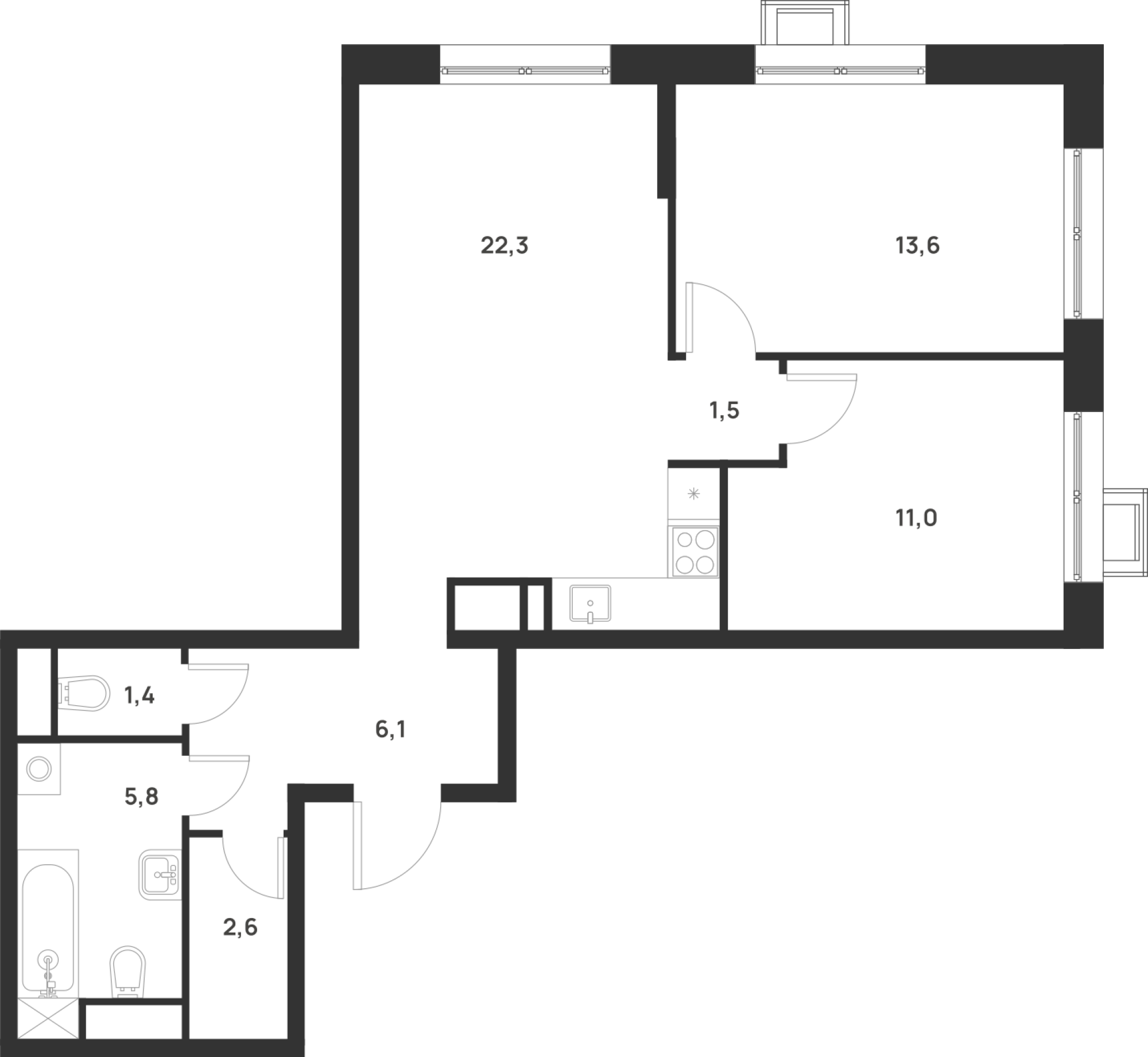 2-комнатная 64 м2 в ЖК Foreville корпус null этаж 2