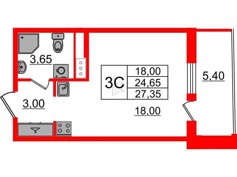 Студия 24 м2 в ЖК Бионика Заповедная корпус null этаж 6