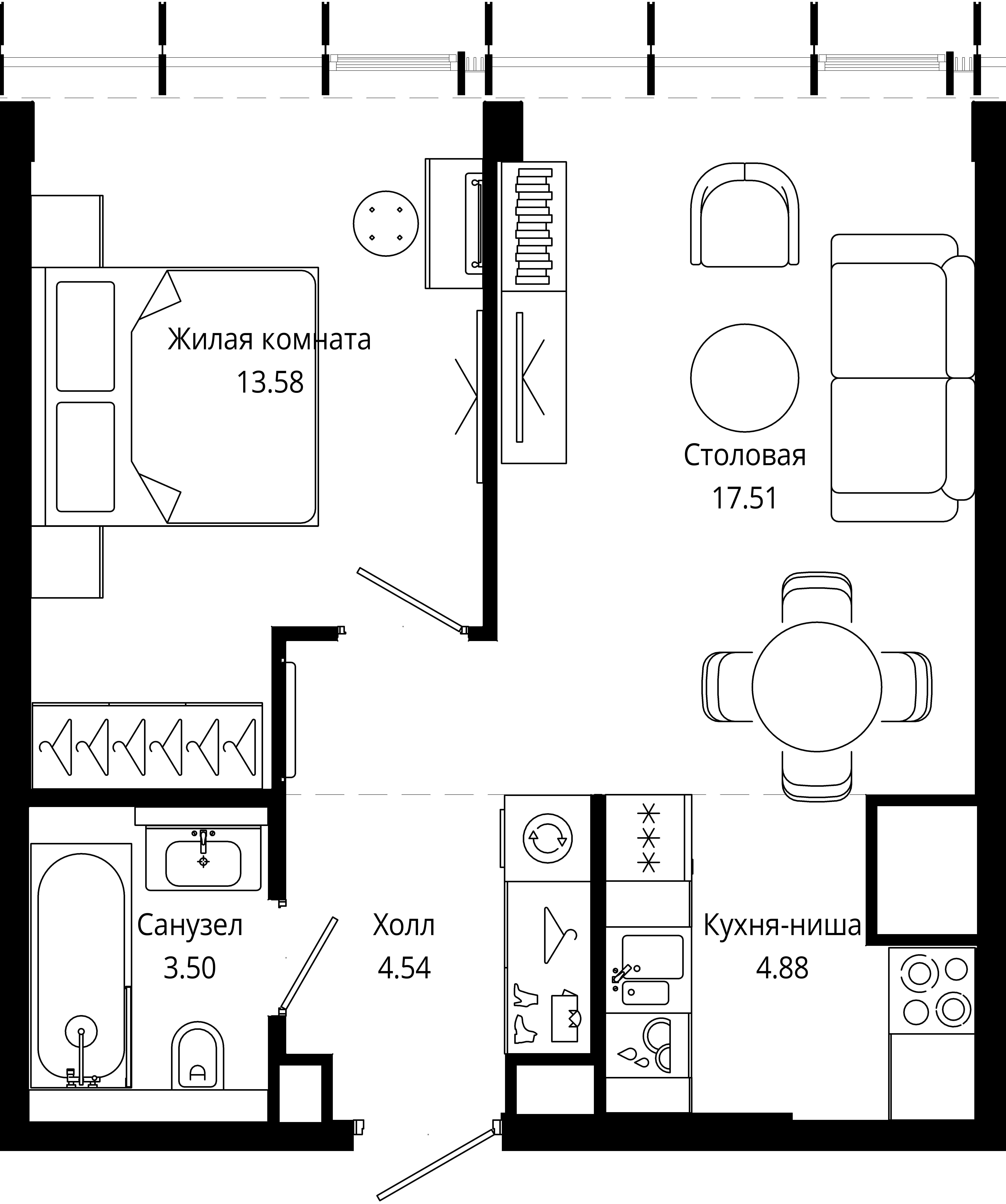 1-комнатная 44 м2 в ЖК MOD корпус null этаж 53