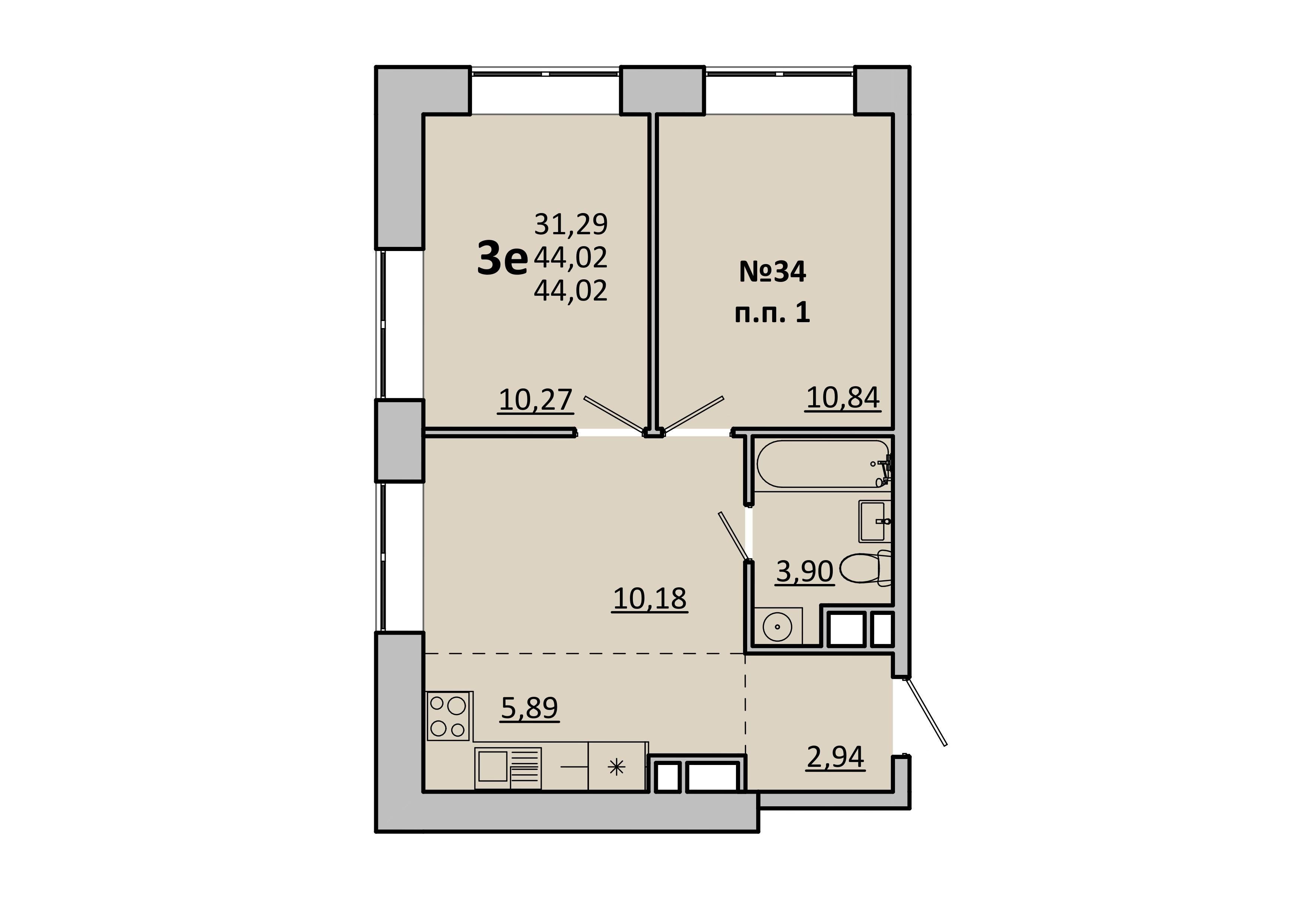 Студия 44 м2 в ЖК Каштановая Роща корпус null этаж 5