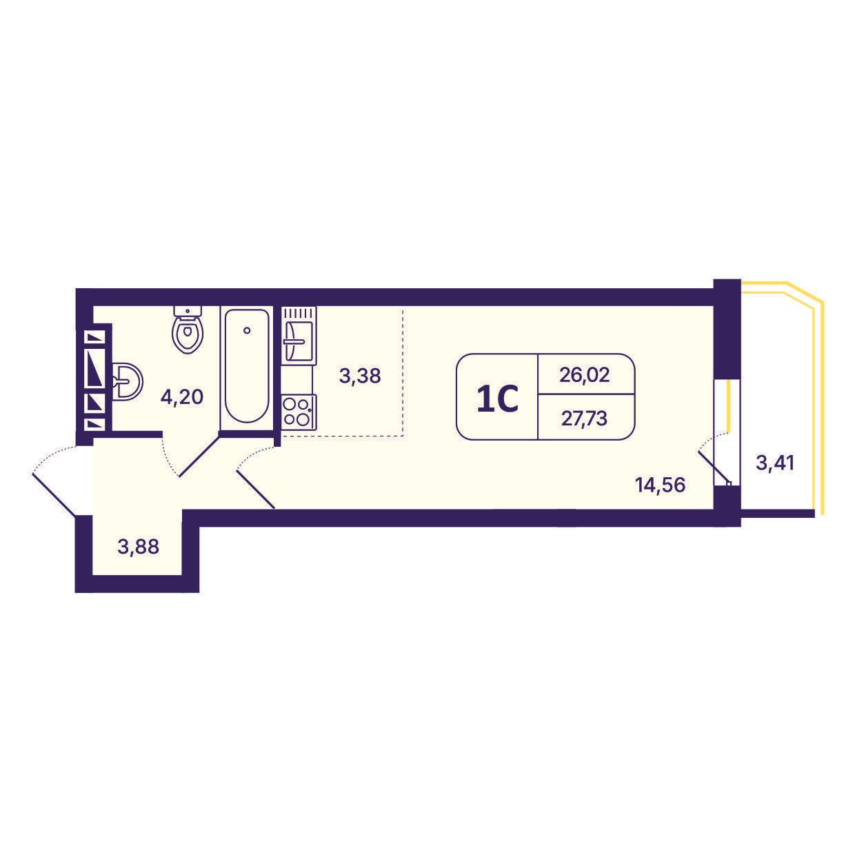 Студия 27 м2 в ЖК Астон. Шесть звезд корпус null этаж 8