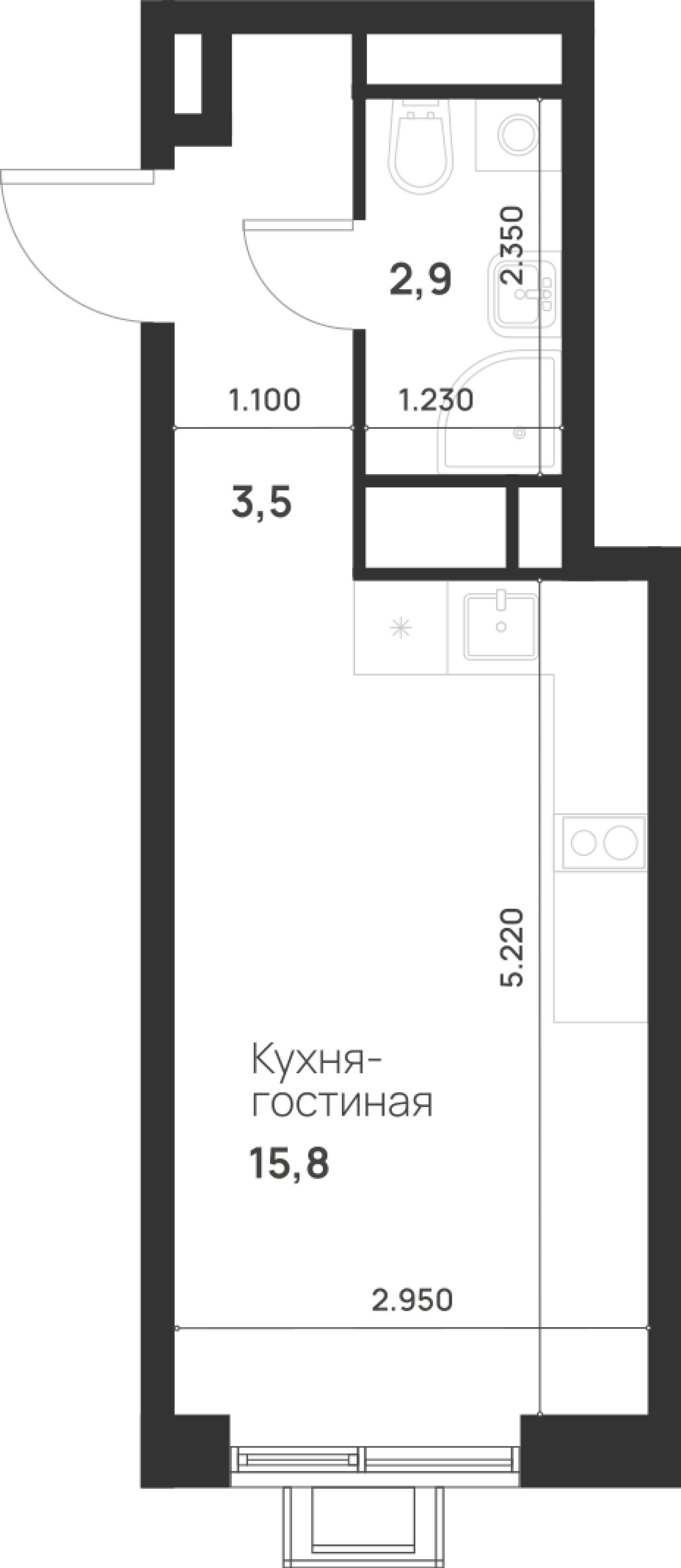 Студия 22 м2 в ЖК Форевиль корпус null этаж 17