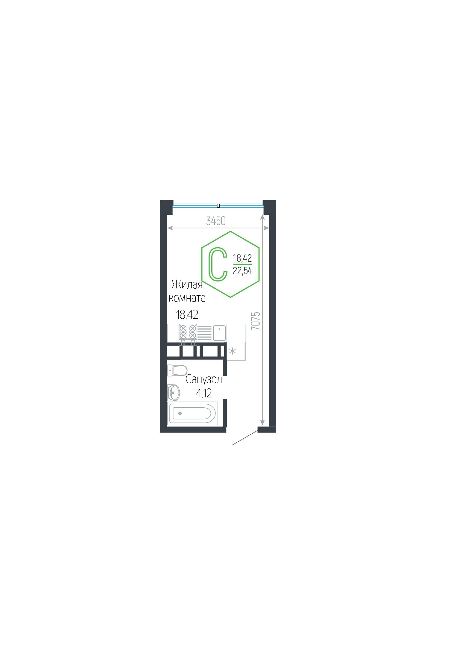 Студия 22 м2 в ЖК Гарантия Prime корпус null этаж 16