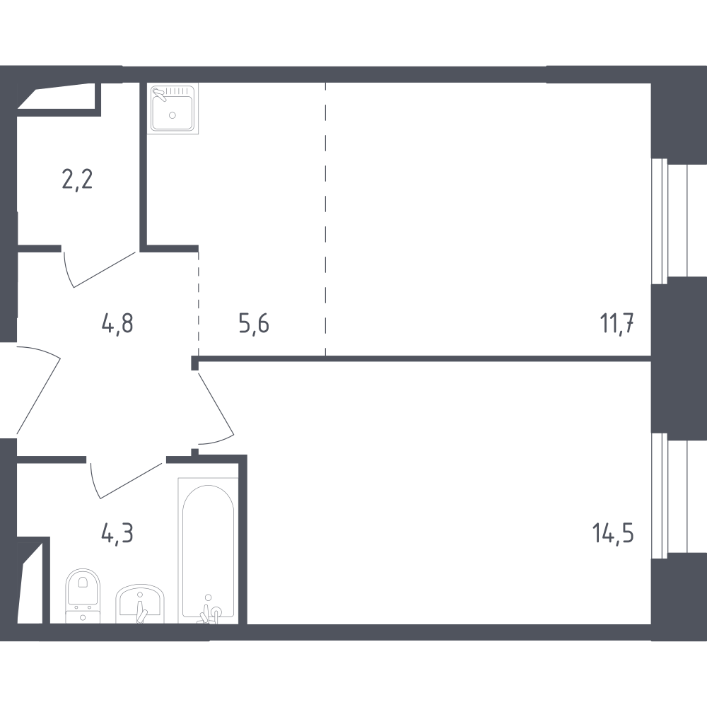 Студия 42 м2 в ЖК Заречье Парк корпус null этаж 6