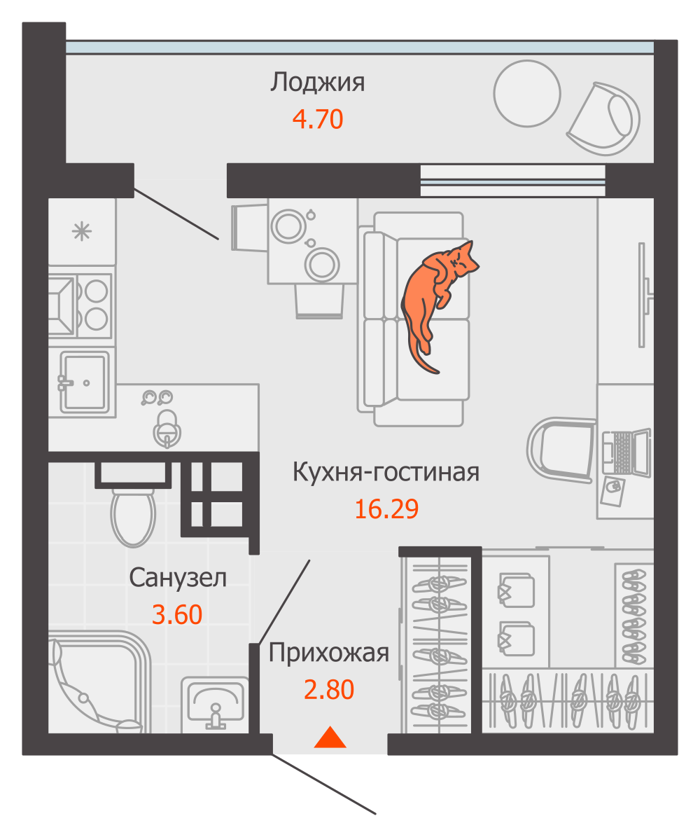1-комнатная 25 м2 в ЖК Светлые кварталы корпус null этаж 8