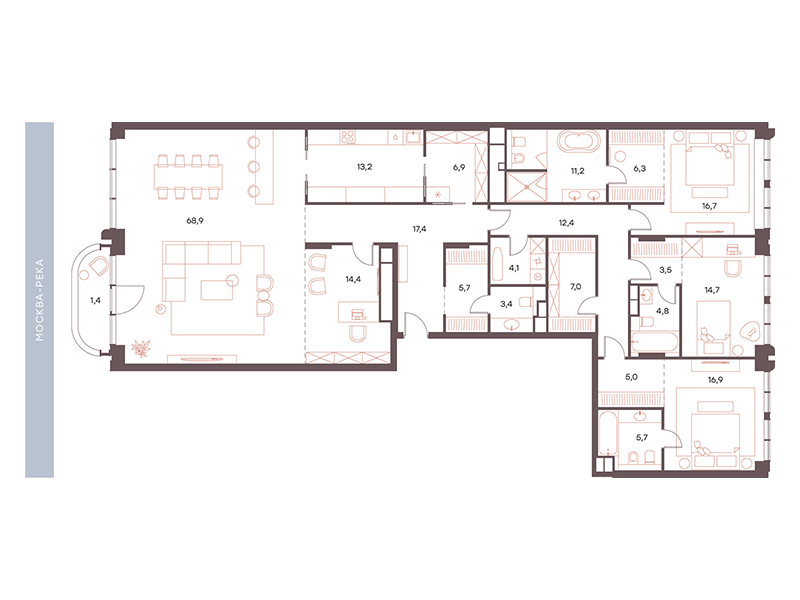 5-комнатная 237 м2 в ЖК Саввинская 27 корпус null этаж 4