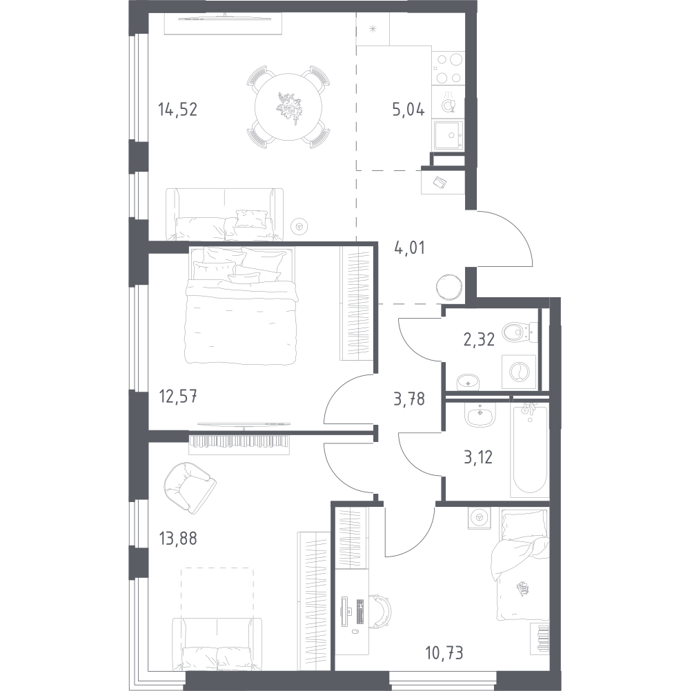 Студия 69 м2 в ЖК Мытищи Парк корпус null этаж 3