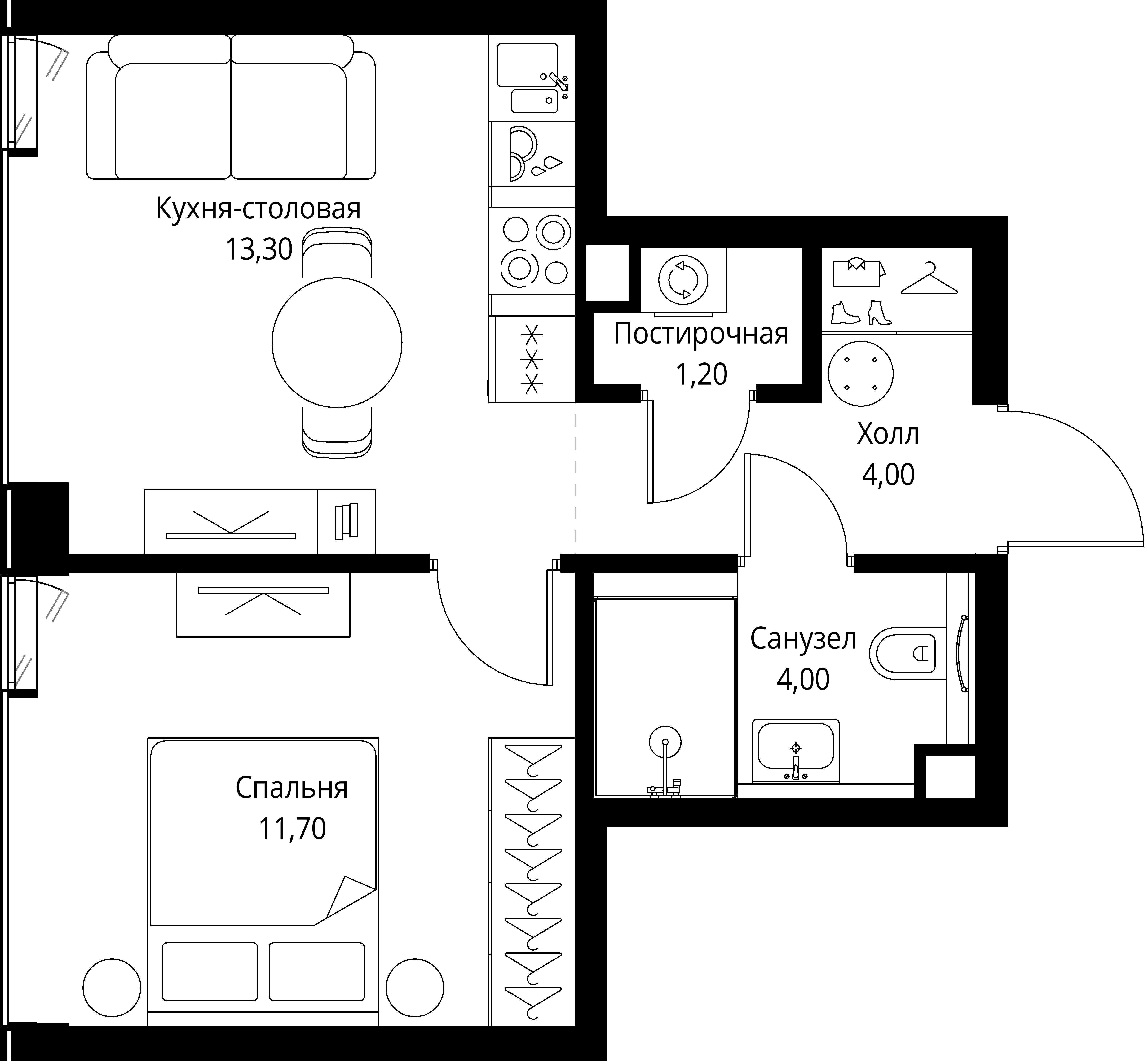 1-комнатная 34 м2 в ЖК VEER корпус null этаж 21
