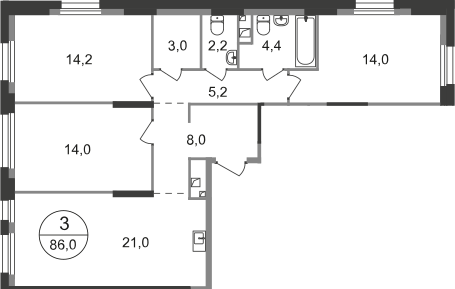 3-комнатная 86 м2 в ЖК Первый Московский корпус null этаж 2