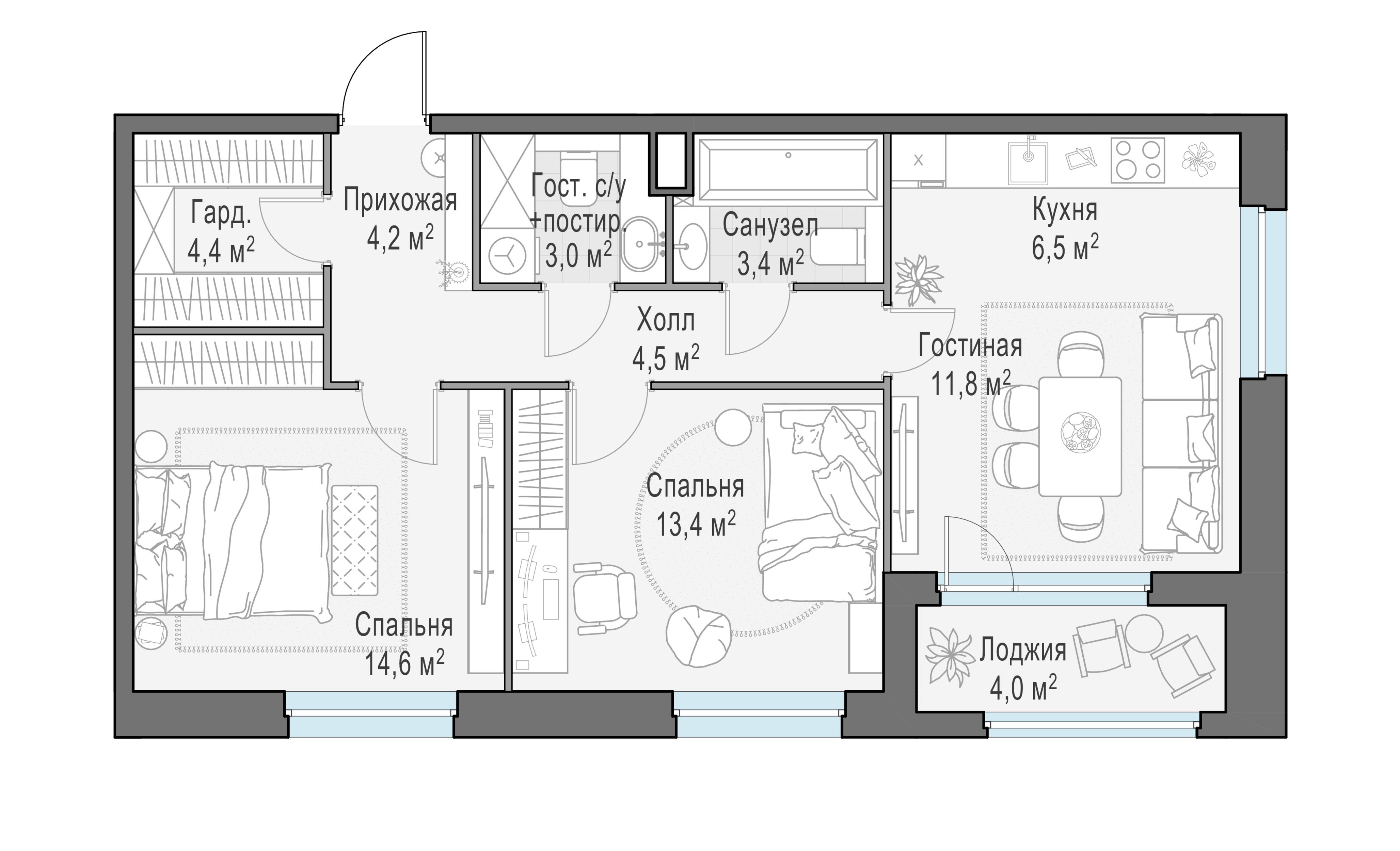 3-комнатная 68 м2 в ЖК Жилые кварталы «Белый Град» корпус null этаж 8