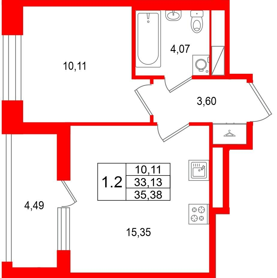 1-комнатная 33 м2 в ЖК Астра Континенталь корпус null этаж 11