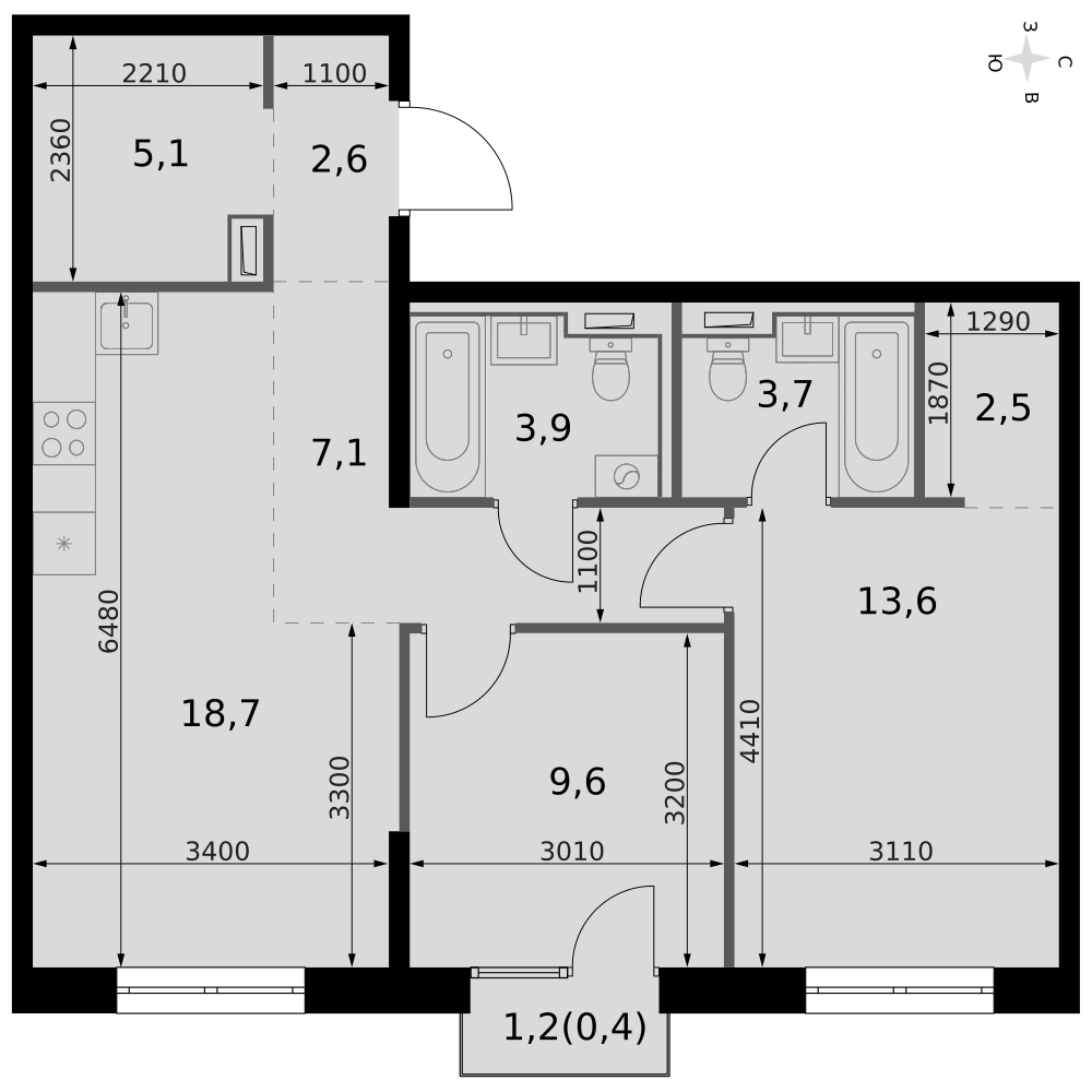 3-комнатная 67 м2 в ЖК Фриссон корпус null этаж 5