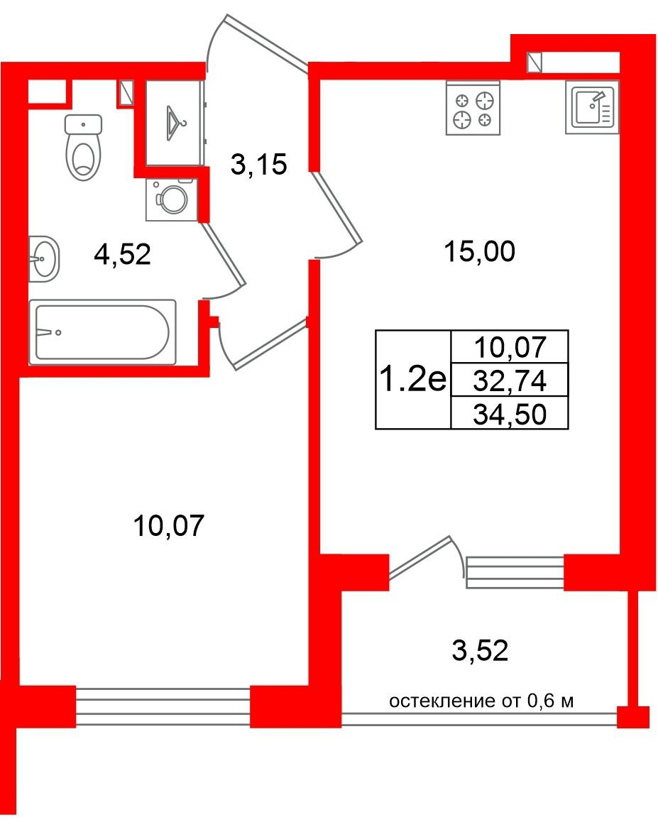 1-комнатная 32 м2 в ЖК Универ Сити корпус null этаж 3