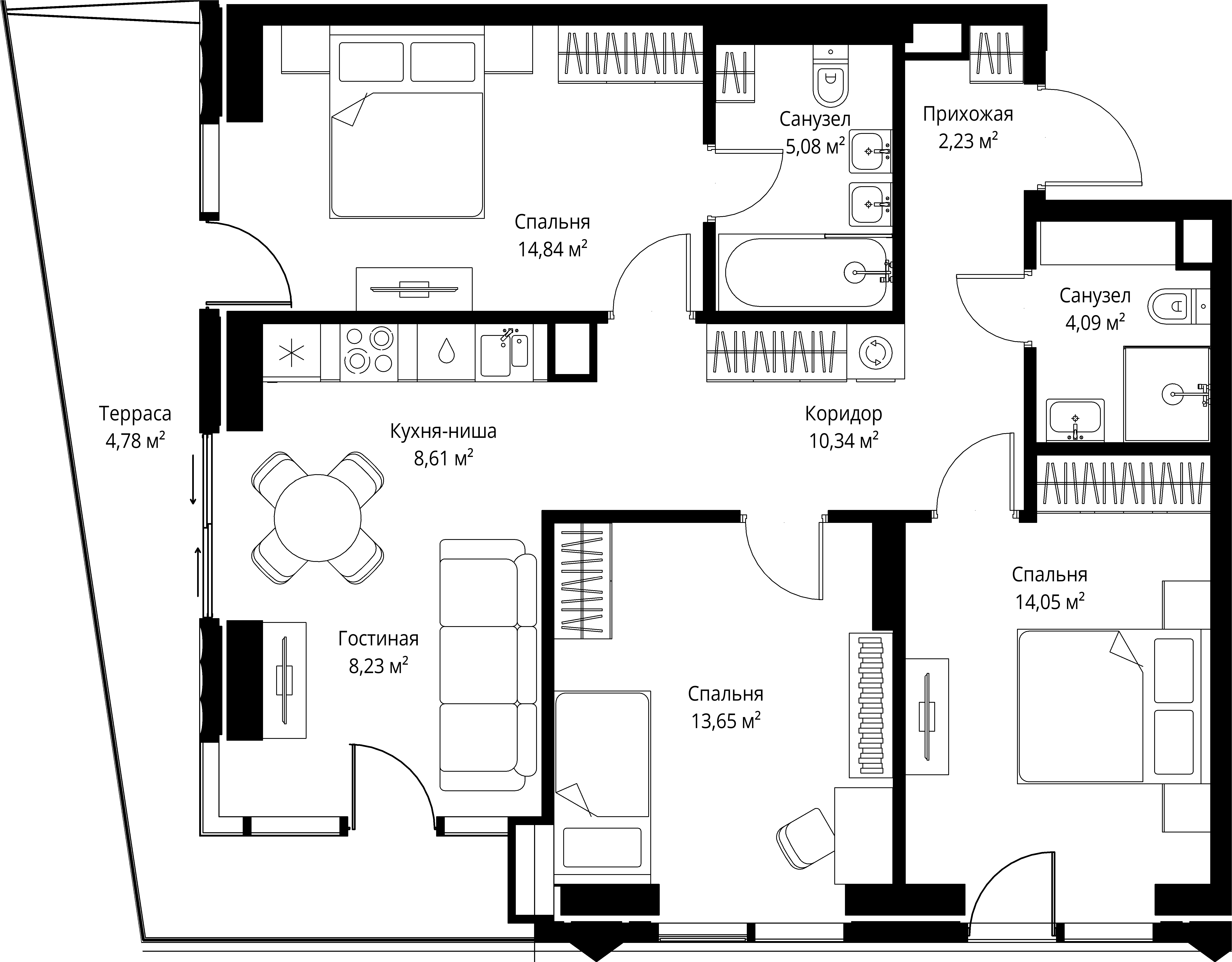 3-комнатная 85 м2 в ЖК Джойс корпус null этаж 16