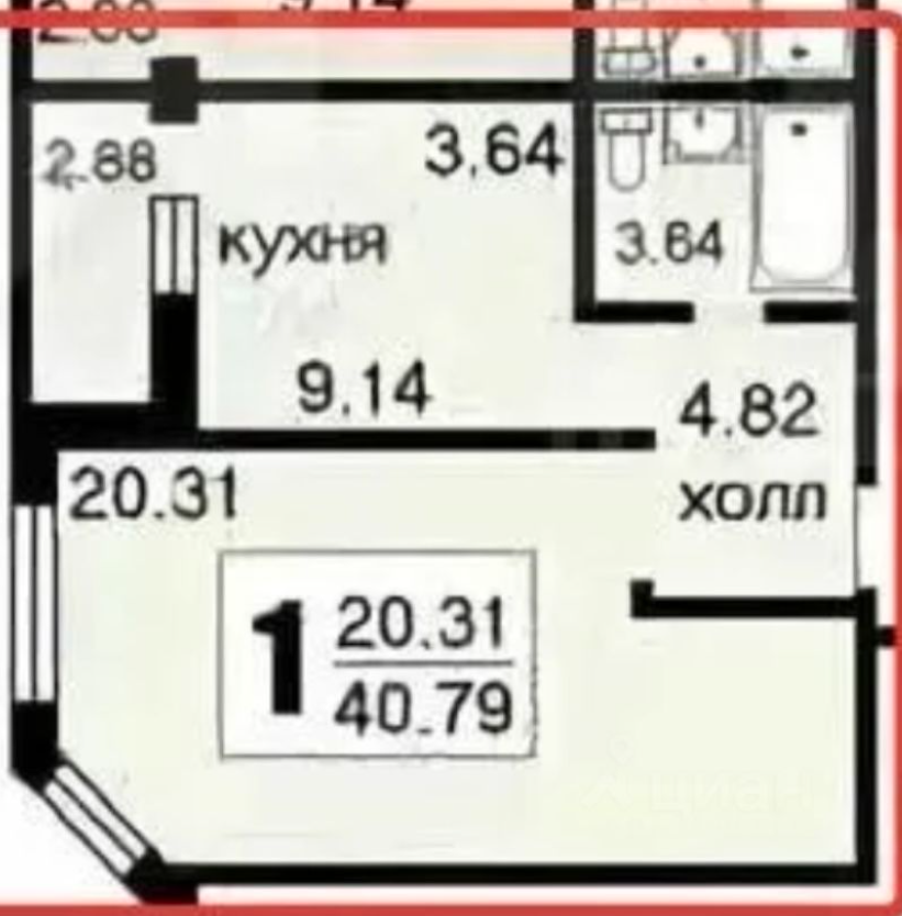 1-комнатная 43.7 м2 в ЖК undefined корпус null этаж 17