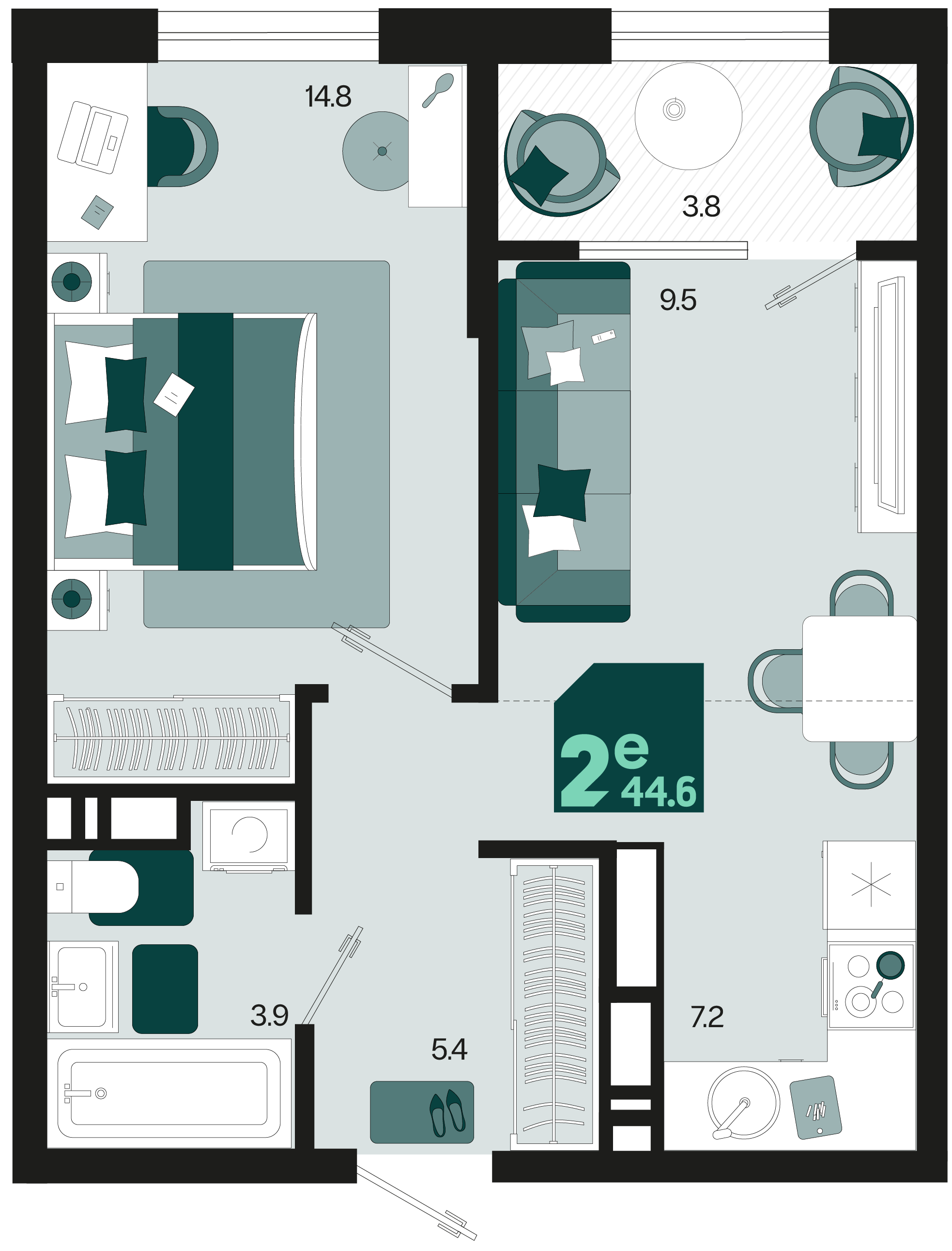 Студия 44 м2 в ЖК Первое место корпус null этаж 9