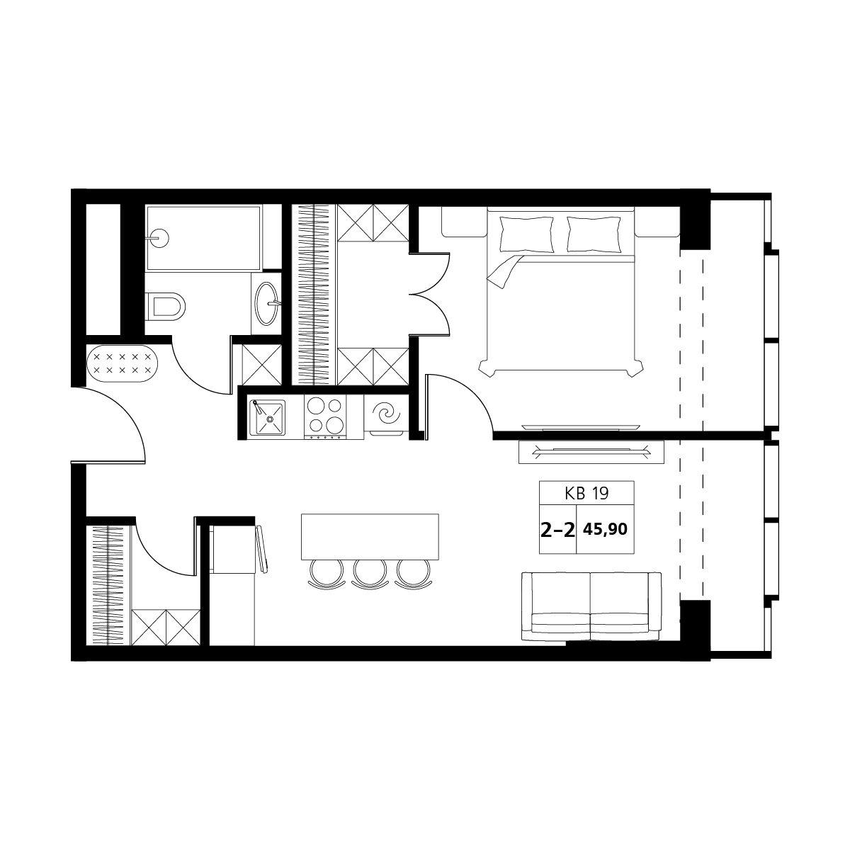 2-комнатная 45 м2 в ЖК Аксис Центр корпус null этаж 10