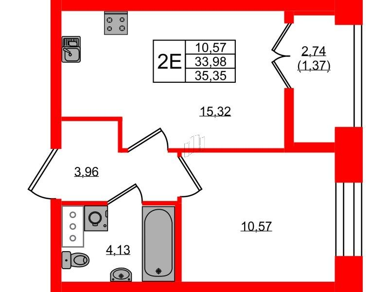 1-комнатная 35 м2 в ЖК NEWПИТЕР корпус null этаж 9