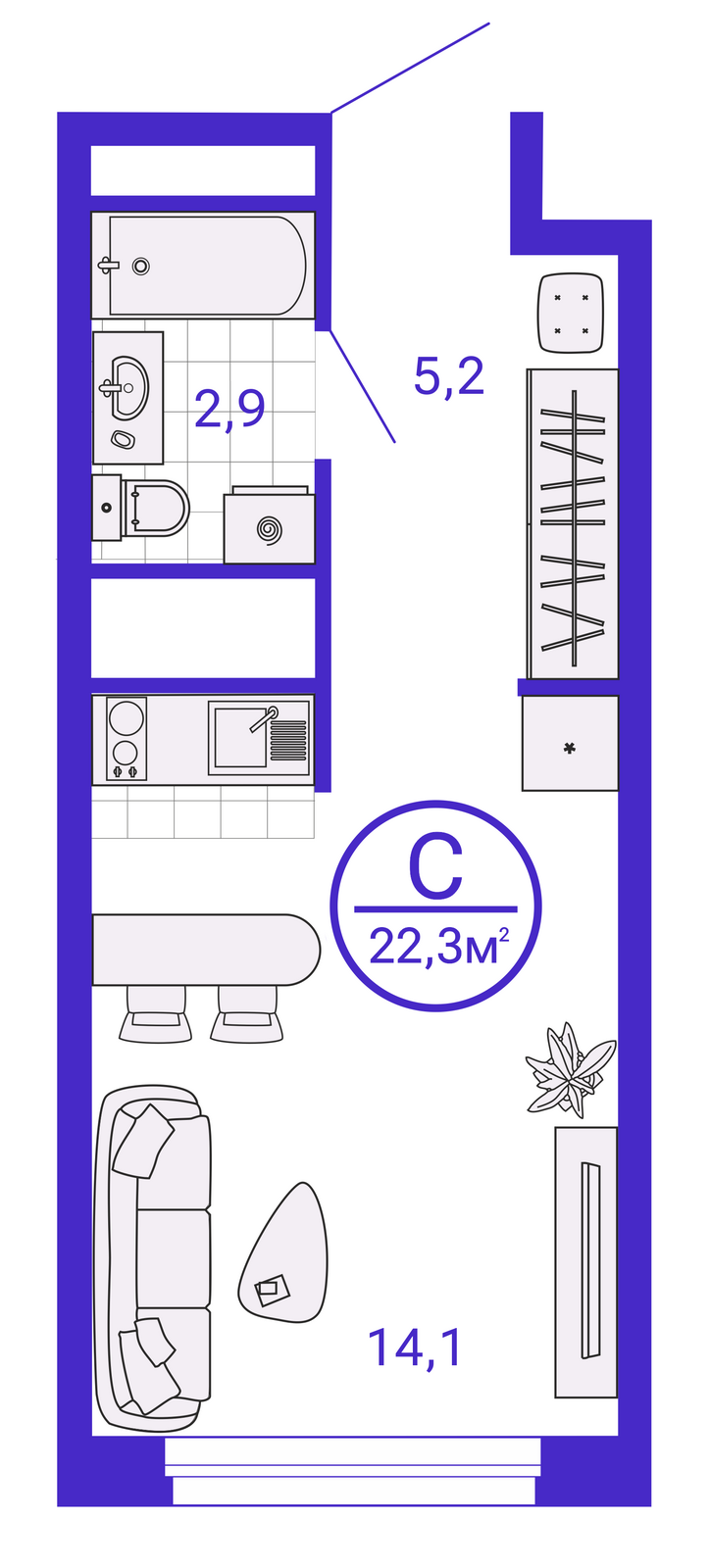 Студия 22 м2 в ЖК Сезоны корпус null этаж 15