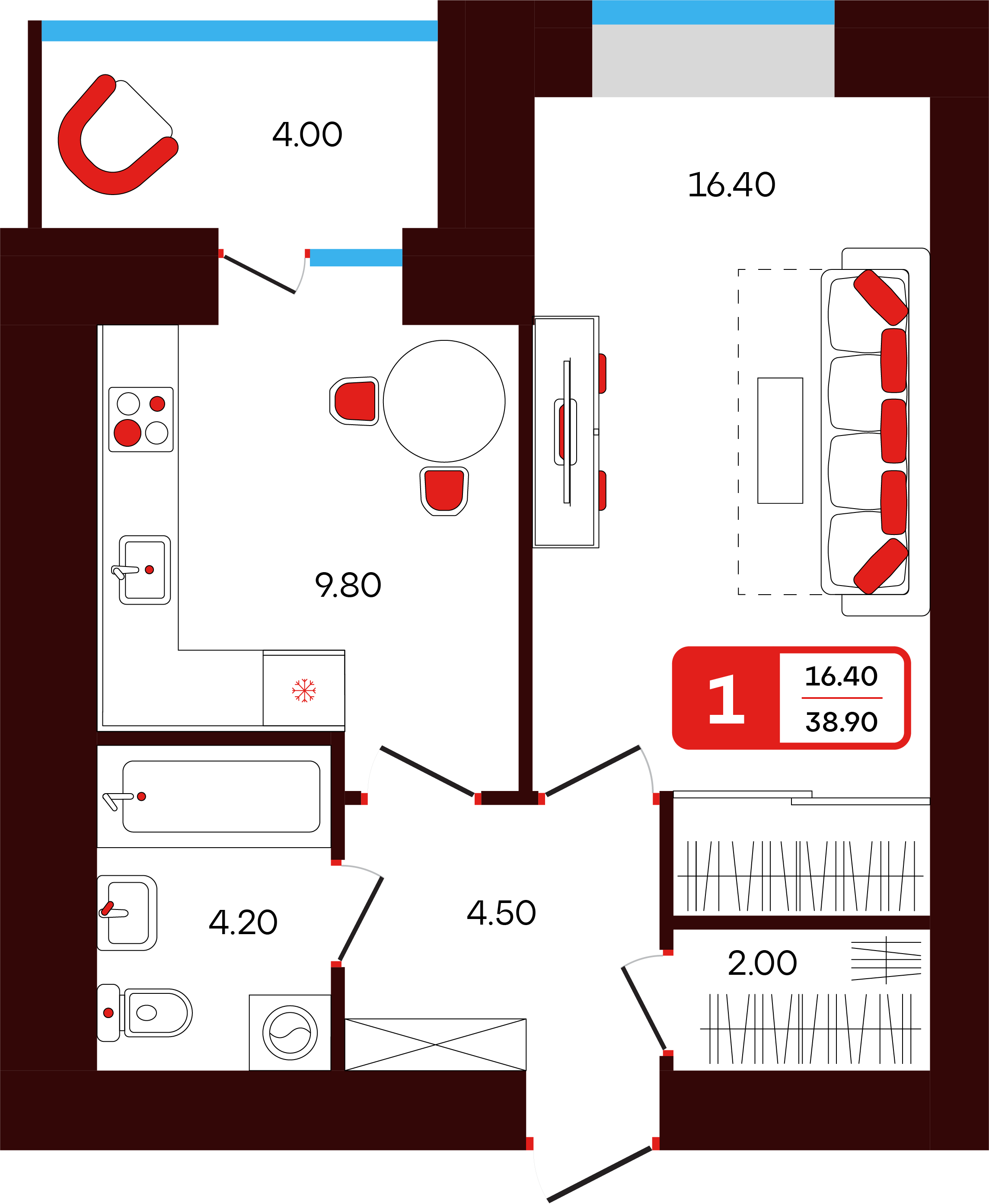 1-комнатная 38 м2 в ЖК Тепло корпус null этаж 3
