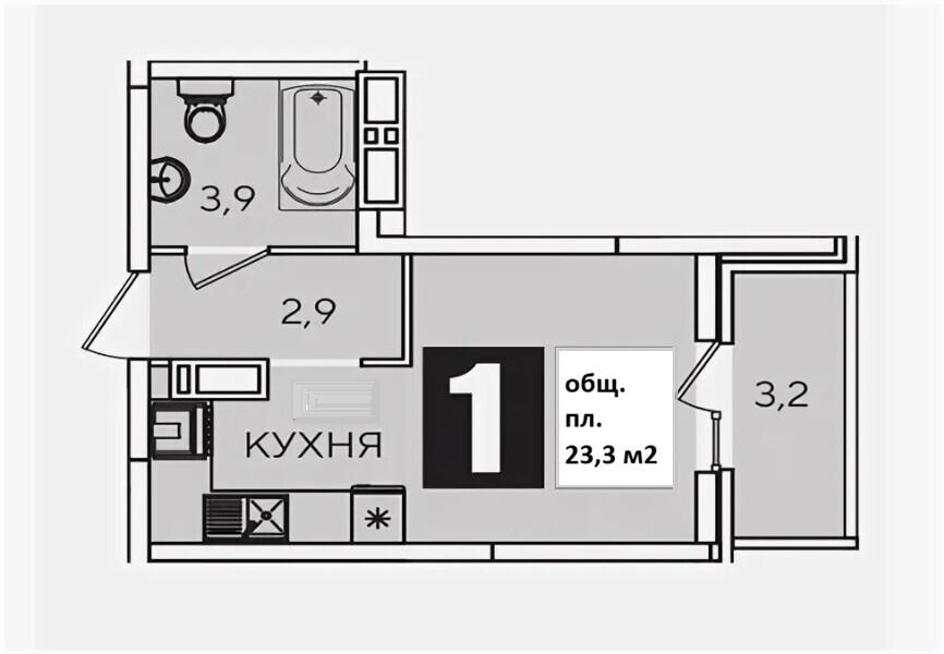 Студия 23.3 м2 в ЖК undefined корпус null этаж 12