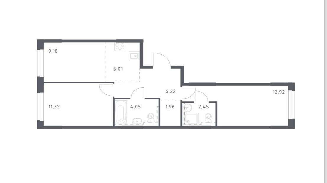 3-комнатная 53.1 м2 в ЖК undefined корпус null этаж 11