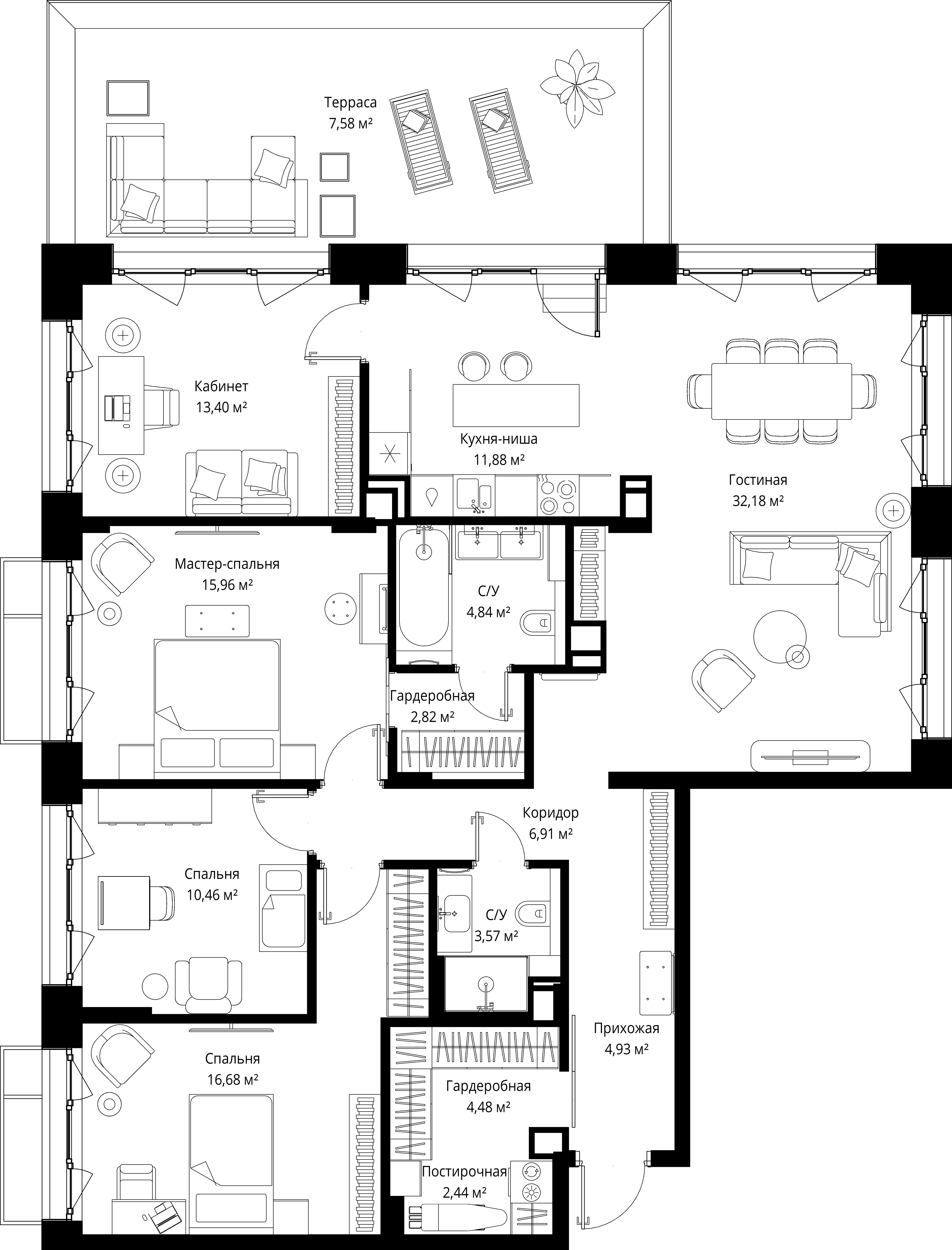 4-комнатная 138 м2 в ЖК МЫС корпус null этаж 5