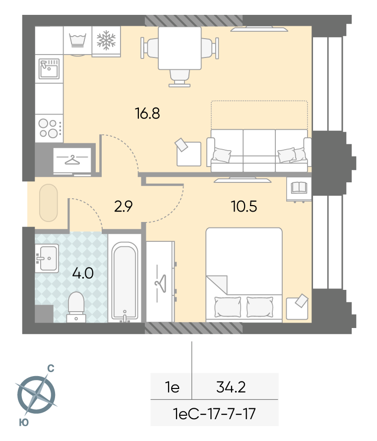 1-комнатная 34 м2 в ЖК ЗИЛАРТ корпус null этаж 10