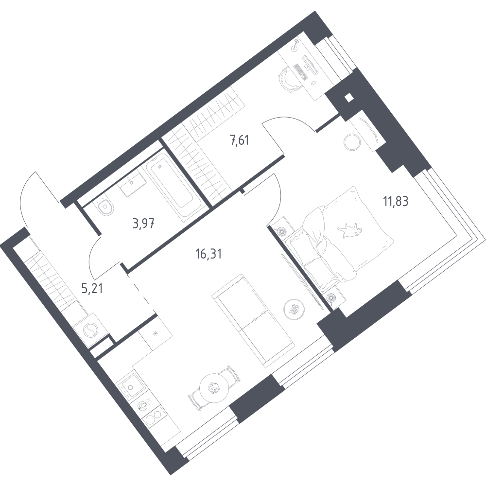 1-комнатная 44 м2 в ЖК Литературный Квартал корпус null этаж 2
