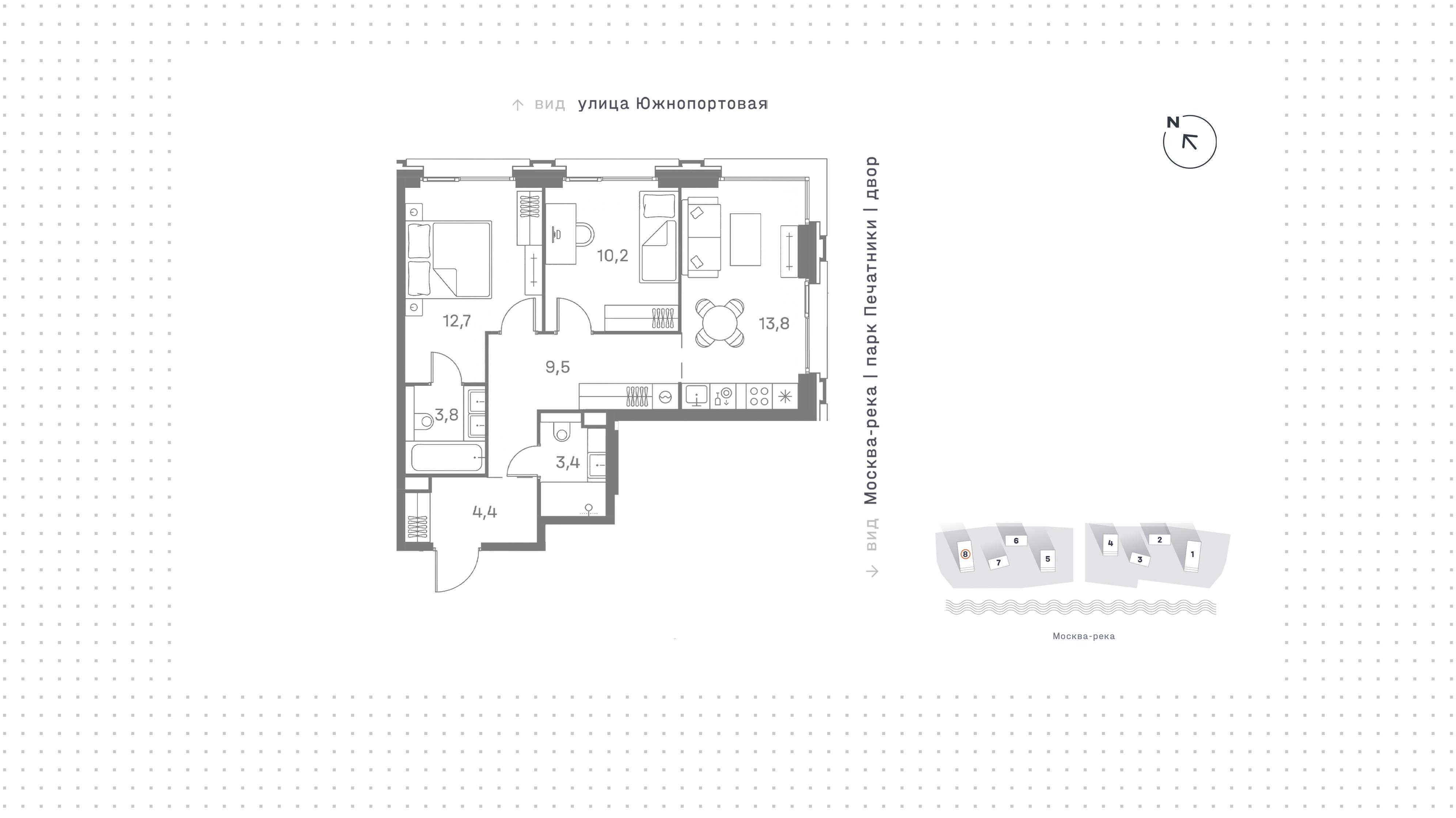 2-комнатная 57 м2 в ЖК Портленд корпус null этаж 26