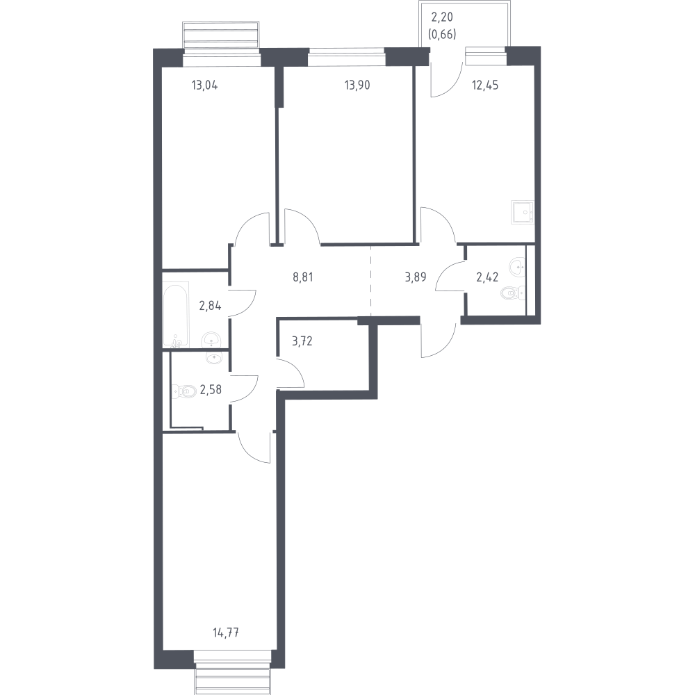 3-комнатная 78 м2 в ЖК Рублёвский Квартал корпус null этаж 3