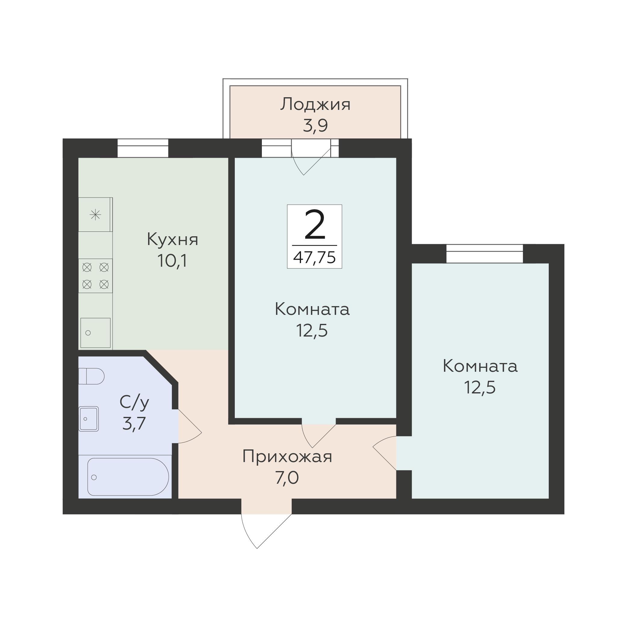 2-комнатная 47 м2 в ЖК Классики корпус null этаж 4