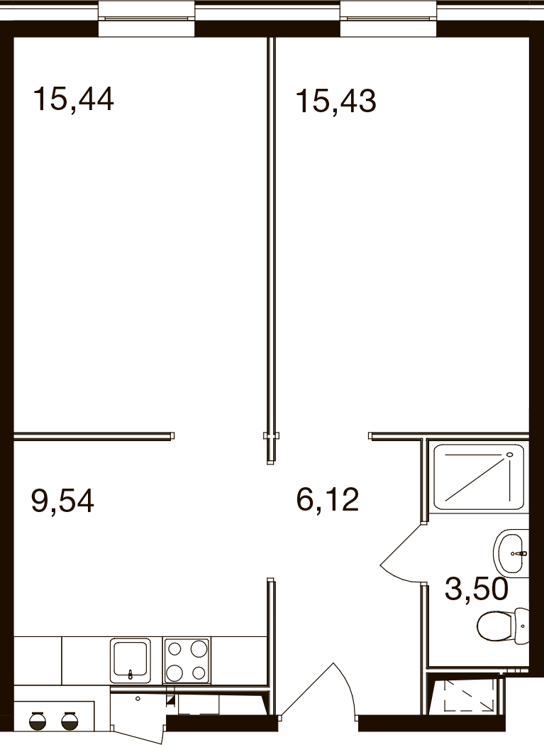 2-комнатная 50 м2 в ЖК М1 Сколково корпус null этаж 11