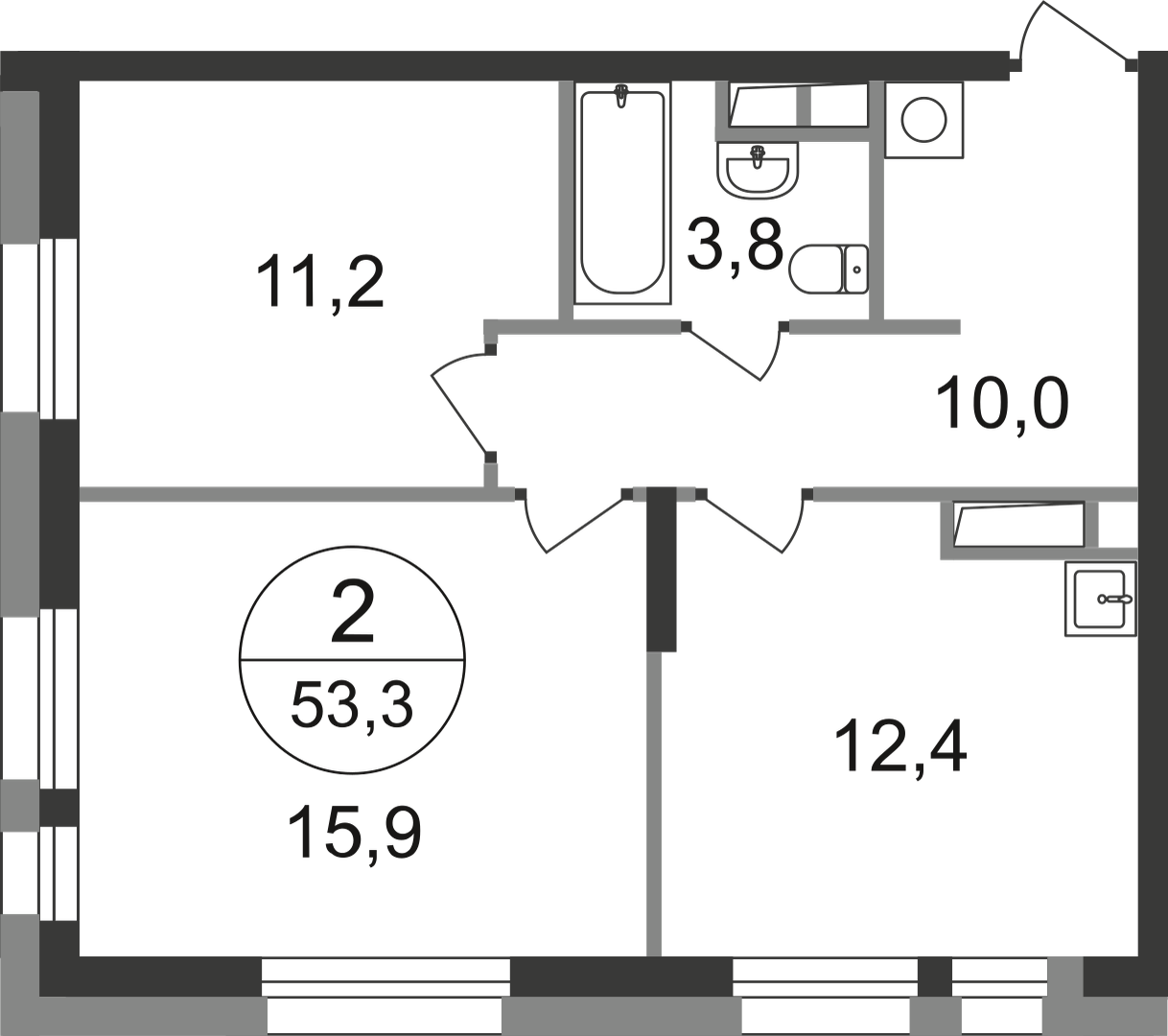 2-комнатная 53 м2 в ЖК Первый Московский корпус null этаж 8