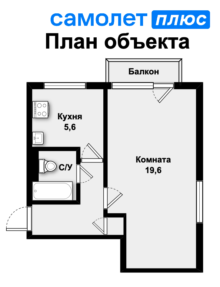 1-комнатная 35.1 м2 в ЖК undefined корпус null этаж 4
