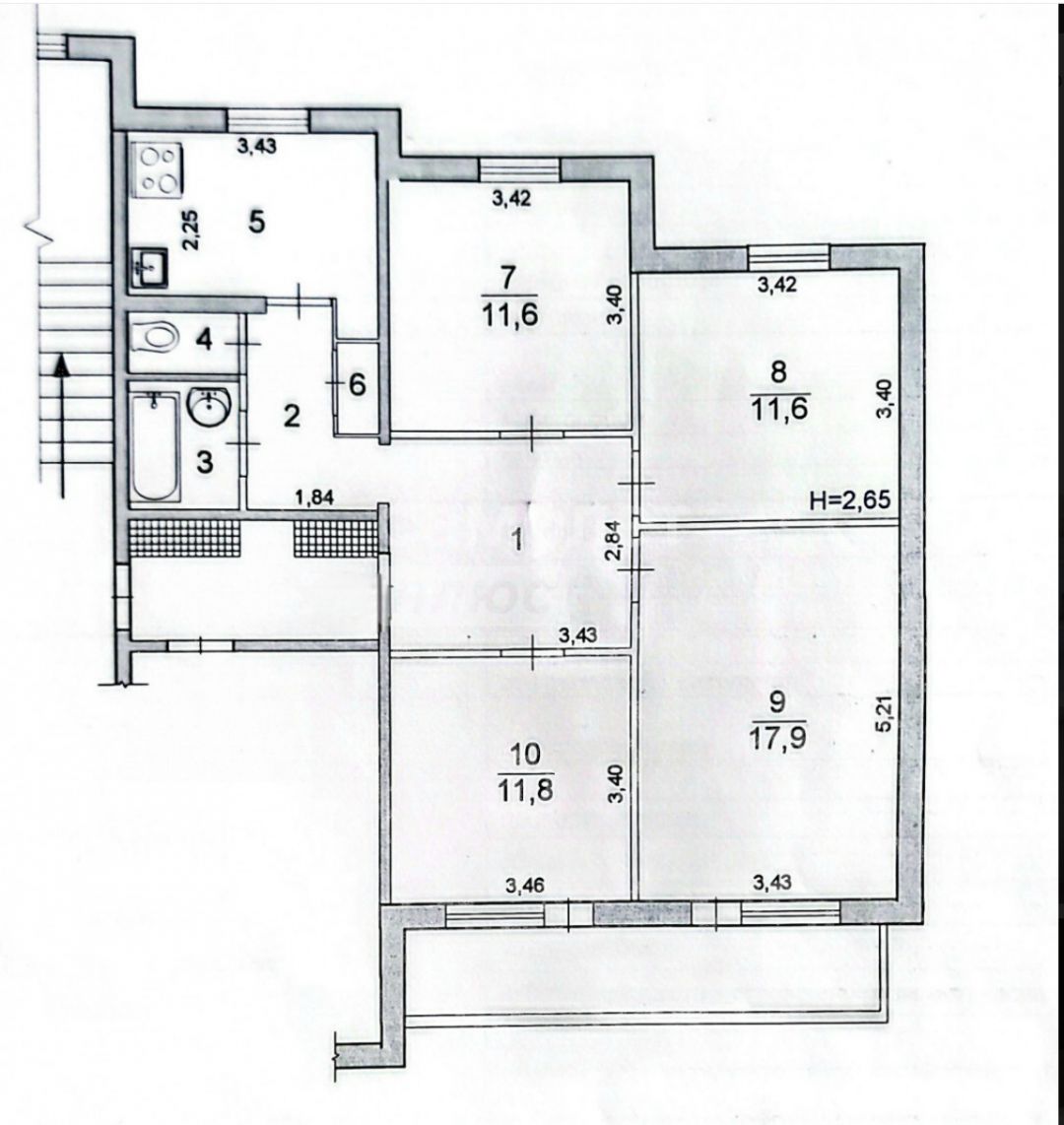 4-комнатная 79.5 м2 в ЖК undefined корпус null этаж 11