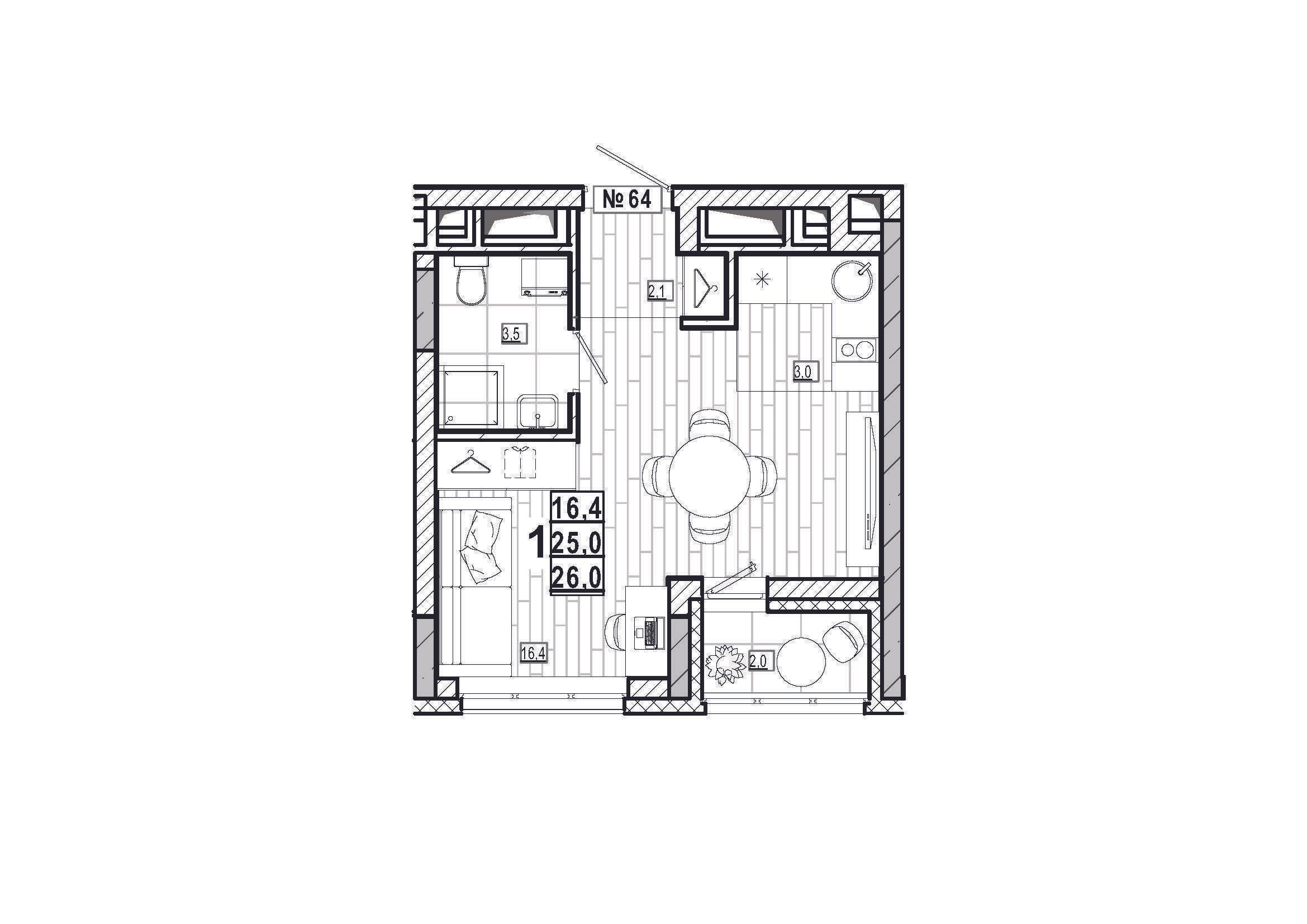 Студия 26 м2 в ЖК Дом на Маяковского корпус null этаж 8