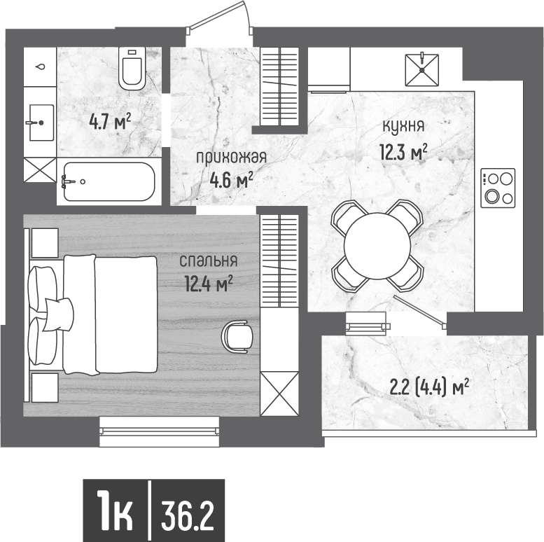 1-комнатная 36 м2 в ЖК Морена корпус null этаж 3