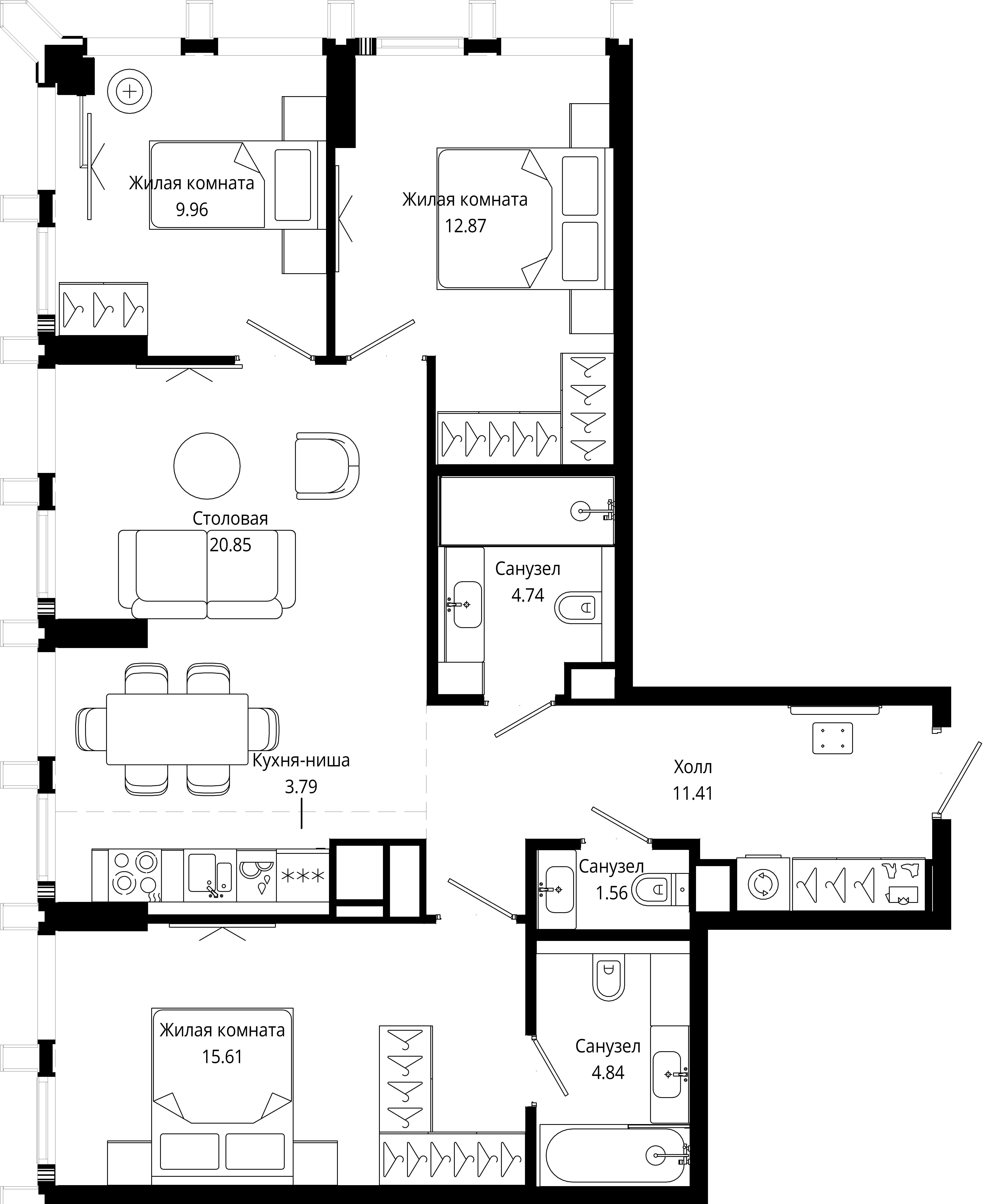 3-комнатная 85 м2 в ЖК MOD корпус null этаж 22