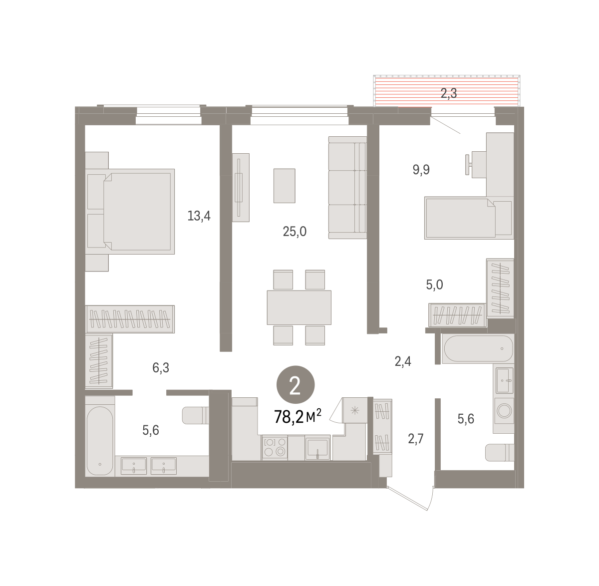 2-комнатная 78 м2 в ЖК Авиатор корпус null этаж 3
