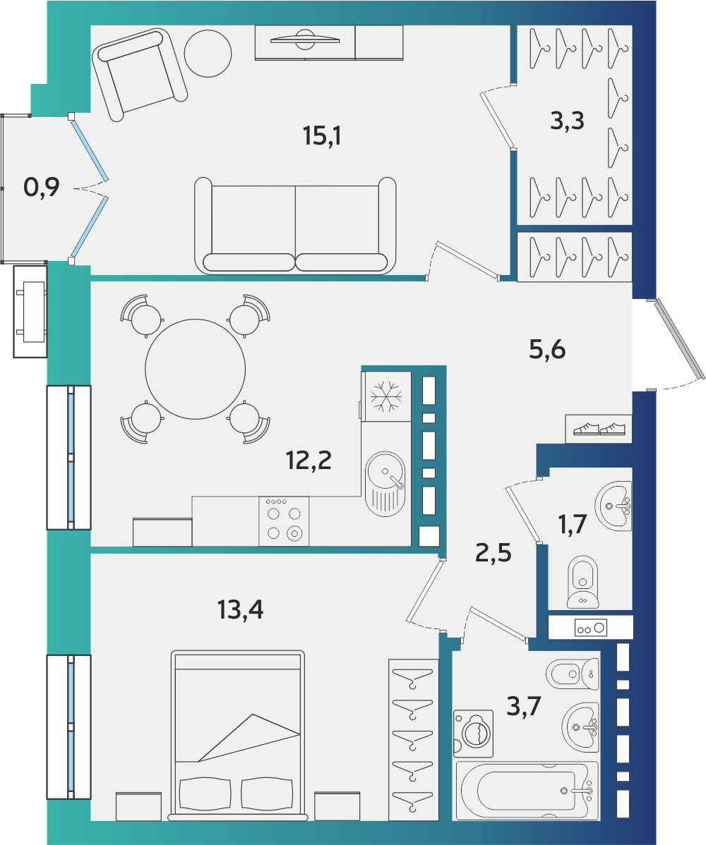 2-комнатная 57 м2 в ЖК Экополис корпус null этаж 12