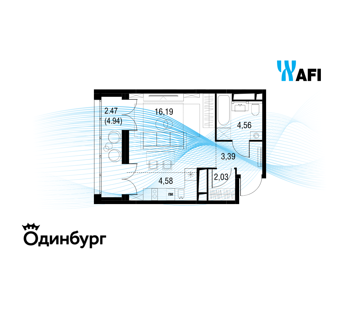 Студия 33 м2 в ЖК Одинбург корпус null этаж 20