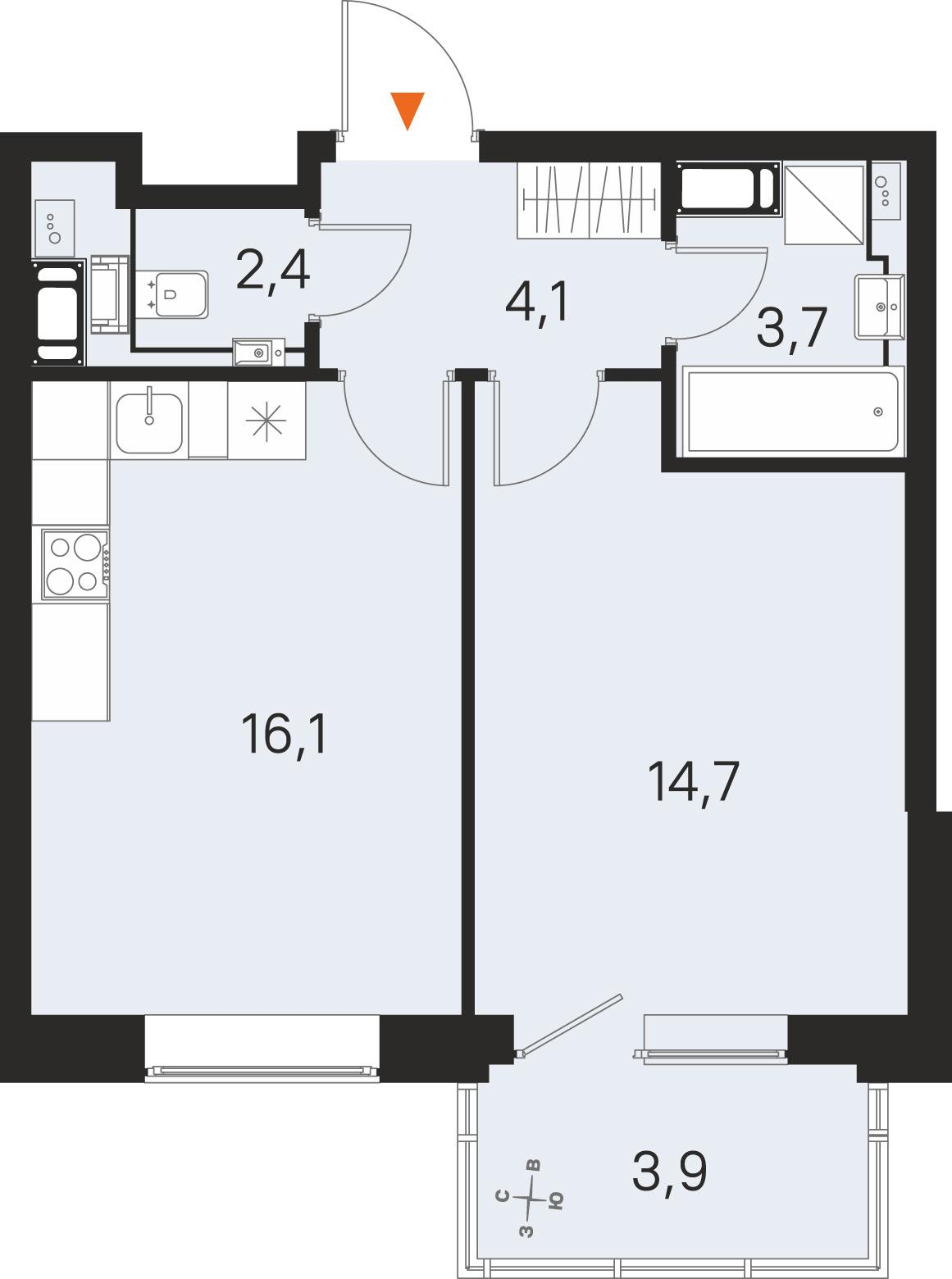1-комнатная 42 м2 в ЖК М36 корпус null этаж 9