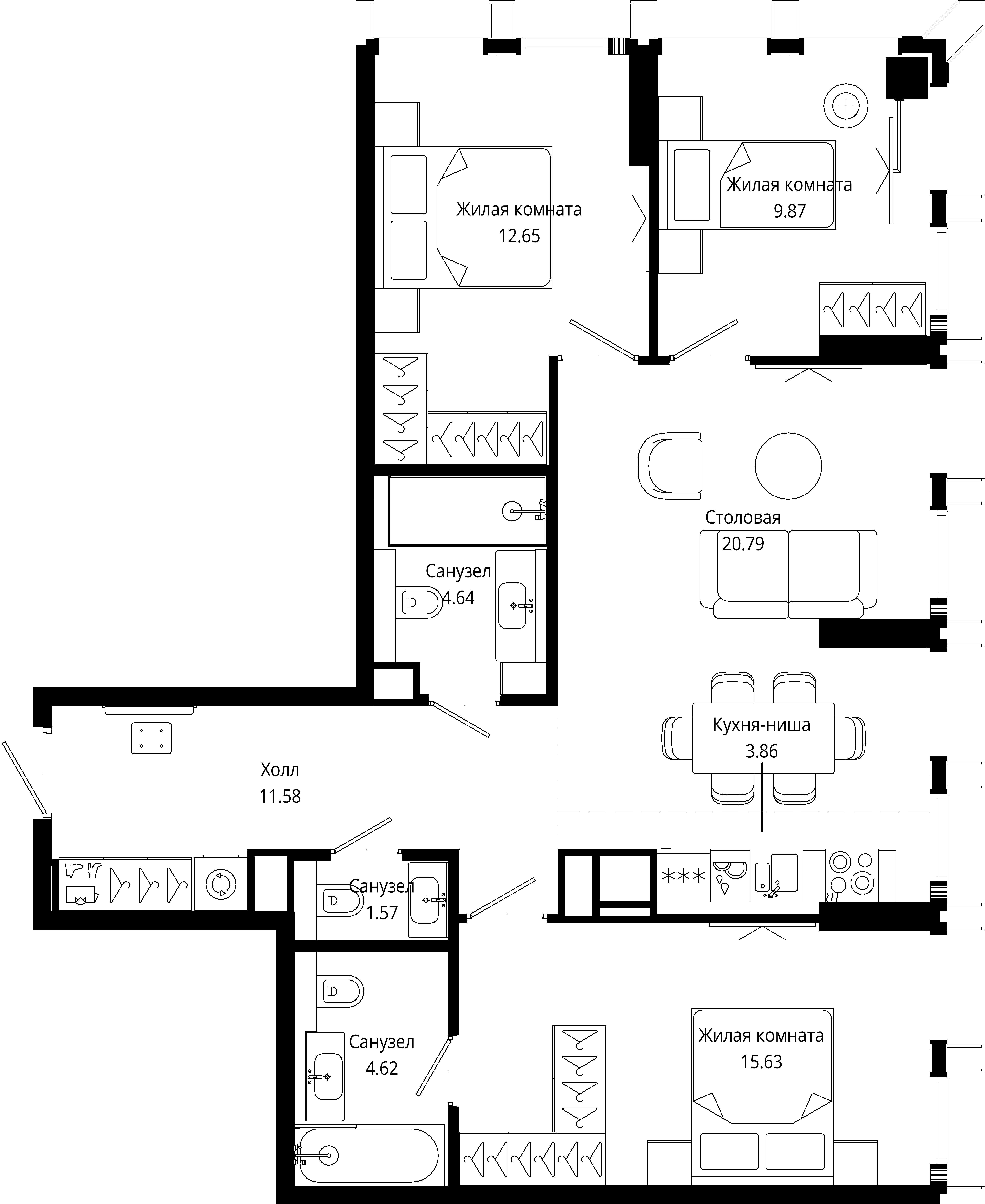 3-комнатная 85 м2 в ЖК МОД корпус null этаж 12